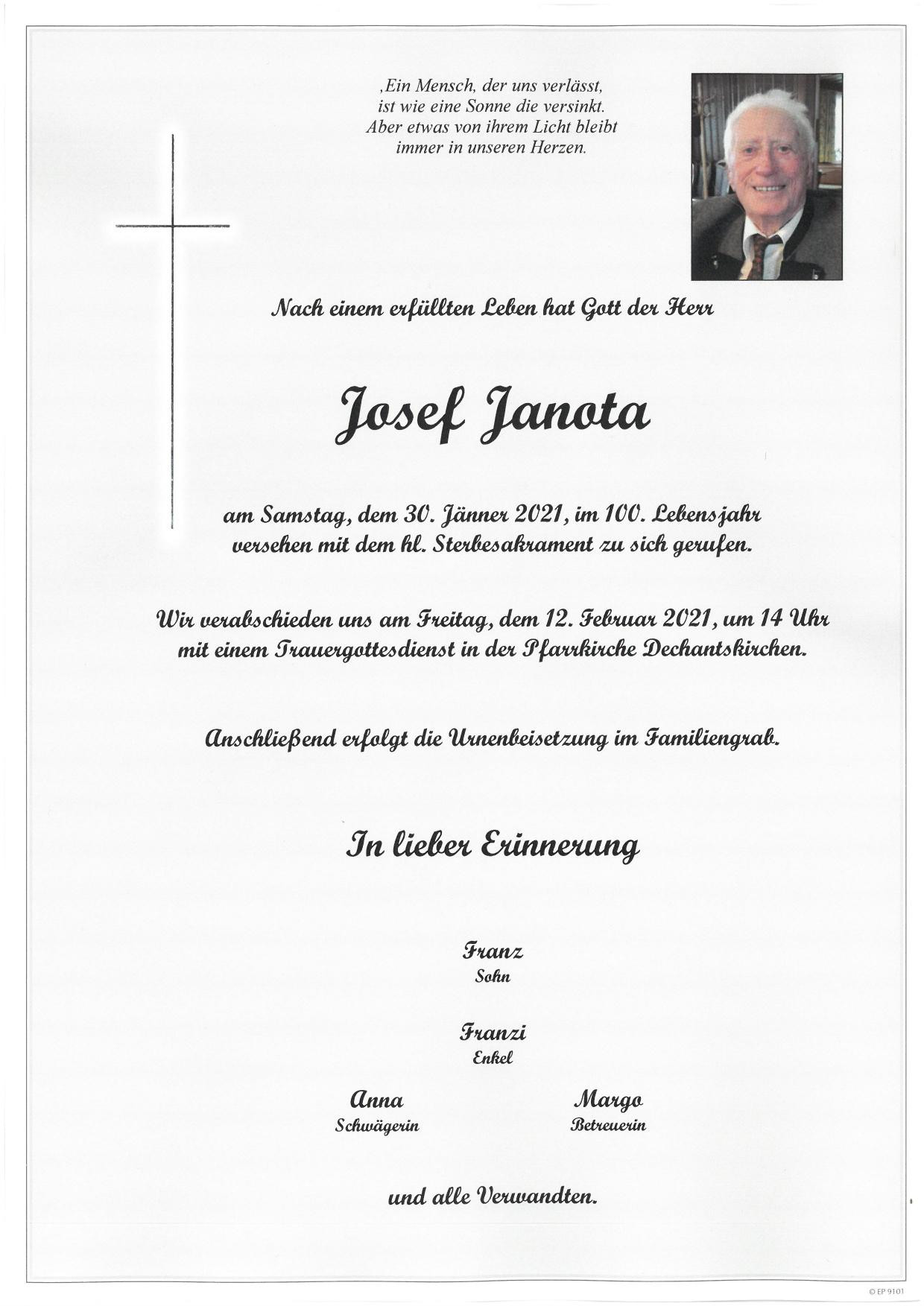 Traueranzeige von Josef Janota