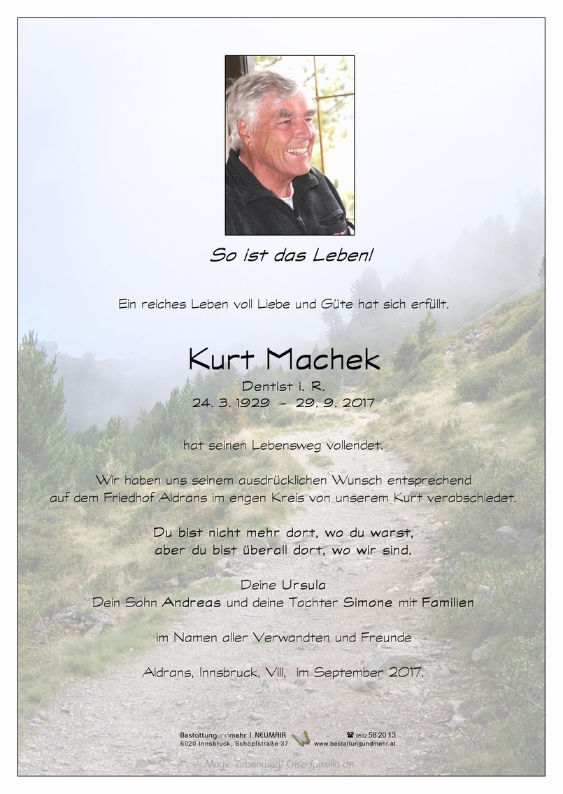 Traueranzeige von Kurt Machek