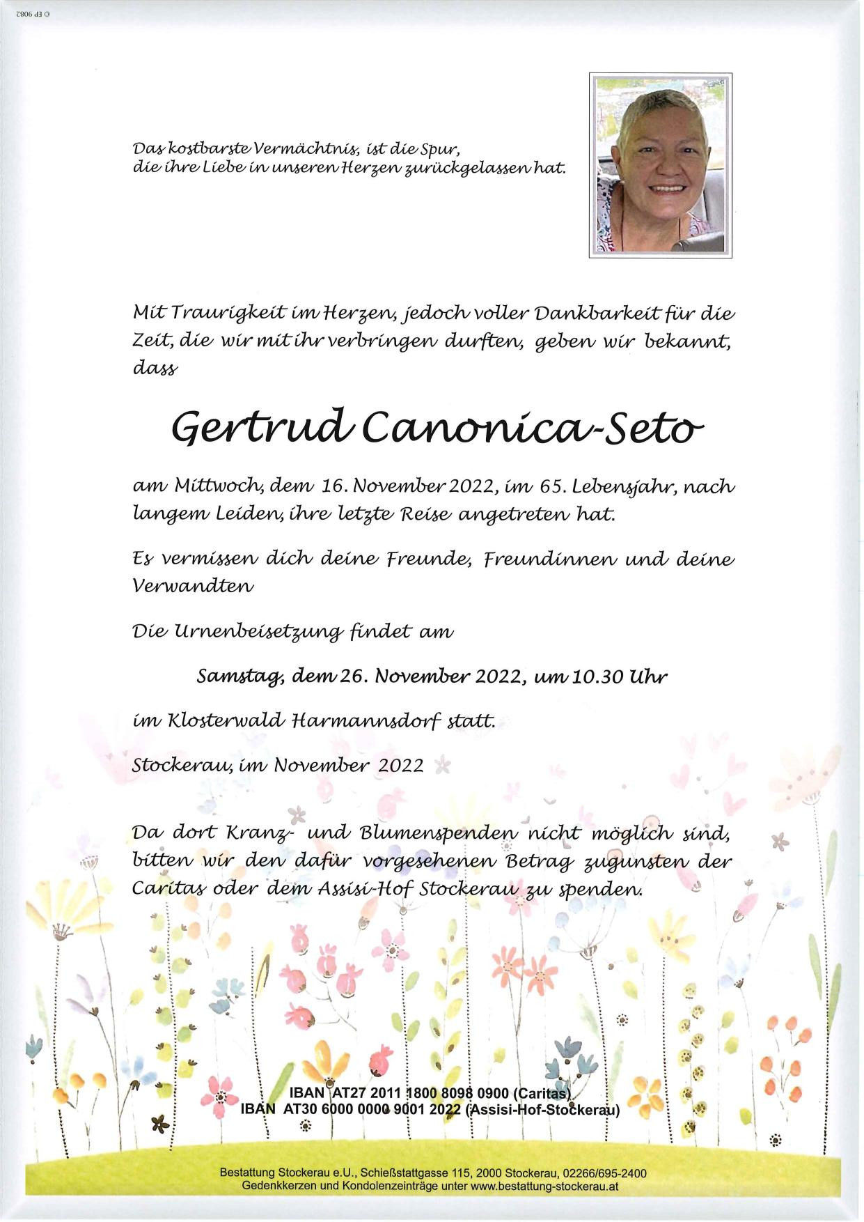 Traueranzeige von Gertrud Canonica-Seto