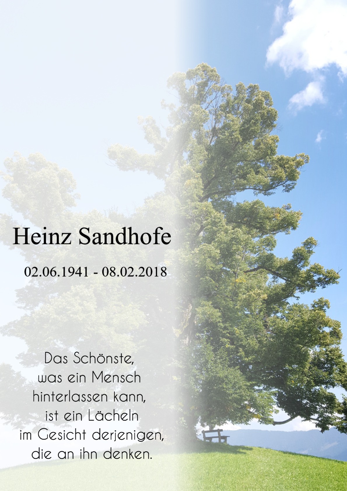 Traueranzeige von Heinz Sandhofe