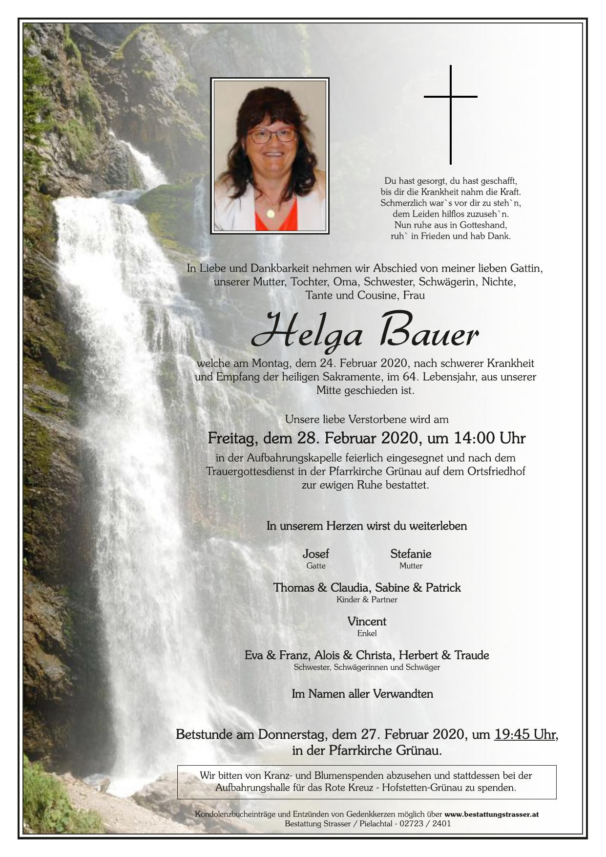 Traueranzeige von Helga Bauer