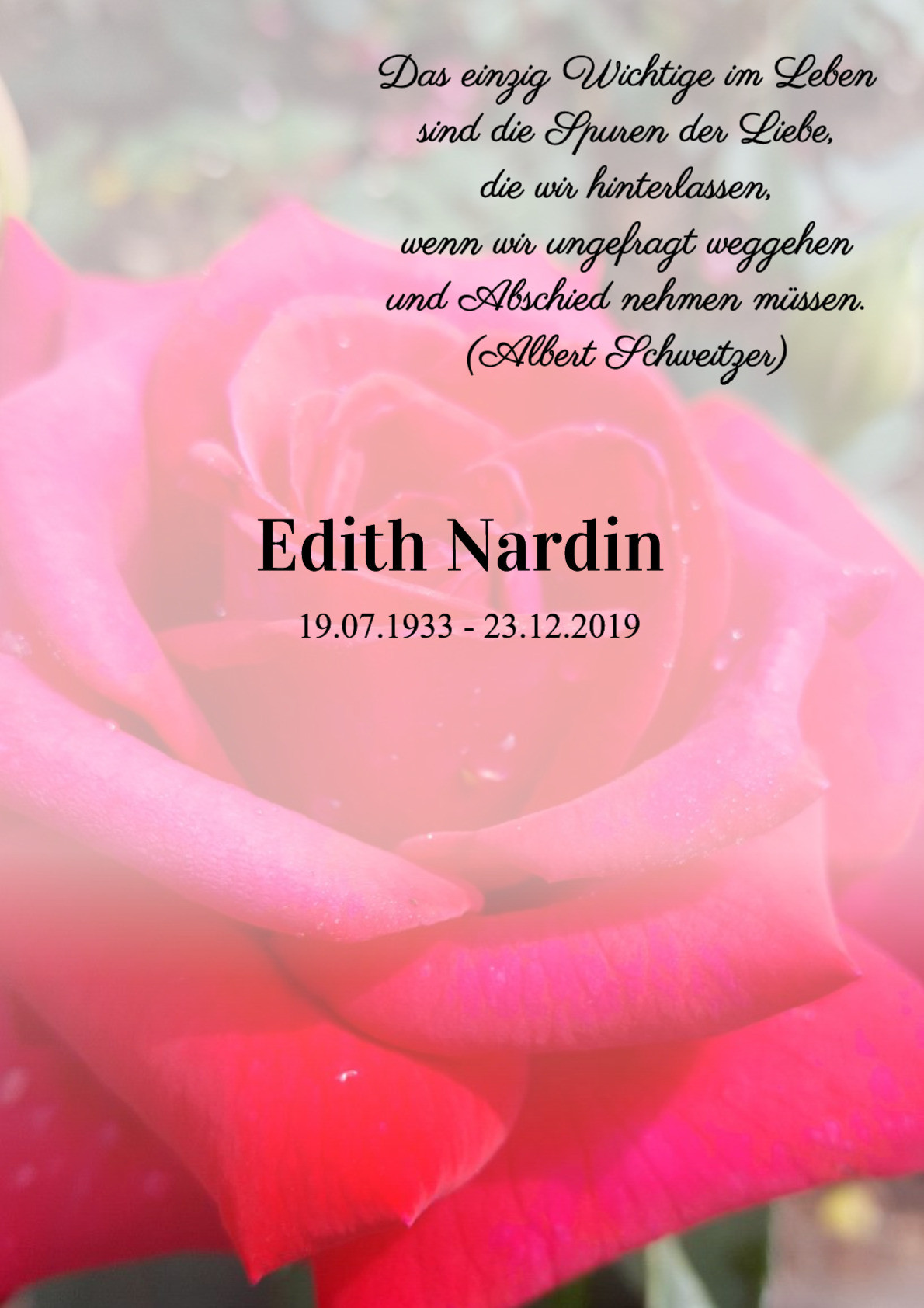Traueranzeige von Edith Nardin