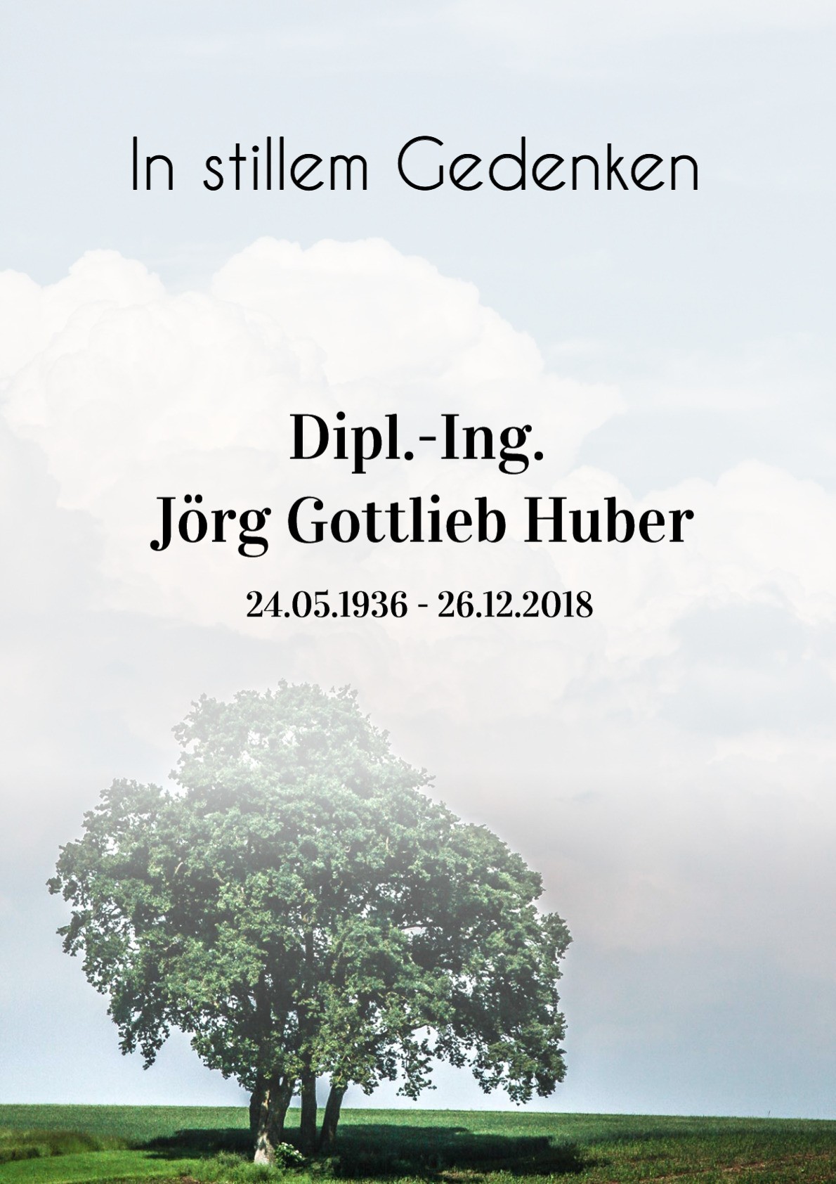 Traueranzeige von Dipl.-Ing. Jörg Gottlieb Huber