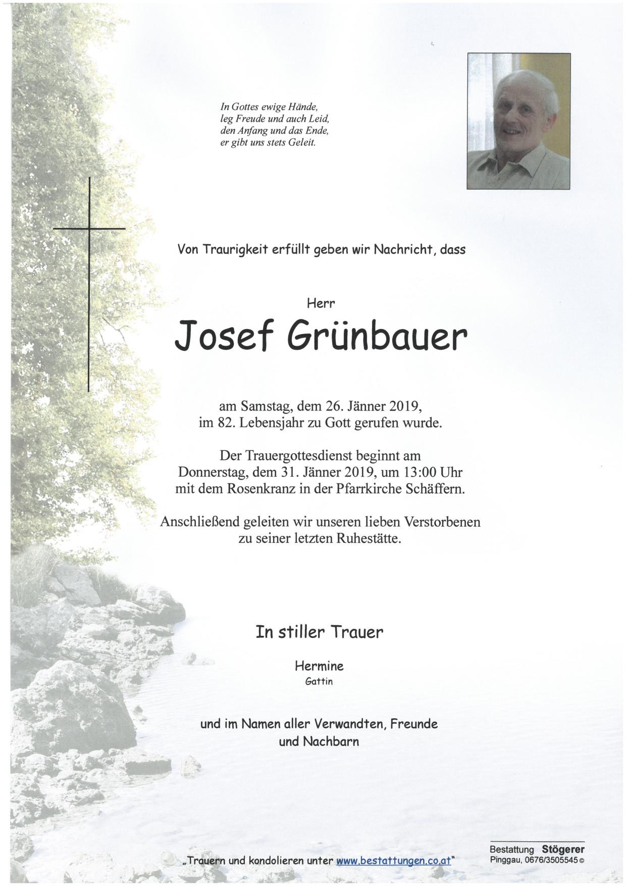 Traueranzeige von Josef Grünbauer