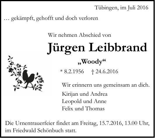 Traueranzeige von Jürgen Leibbrand