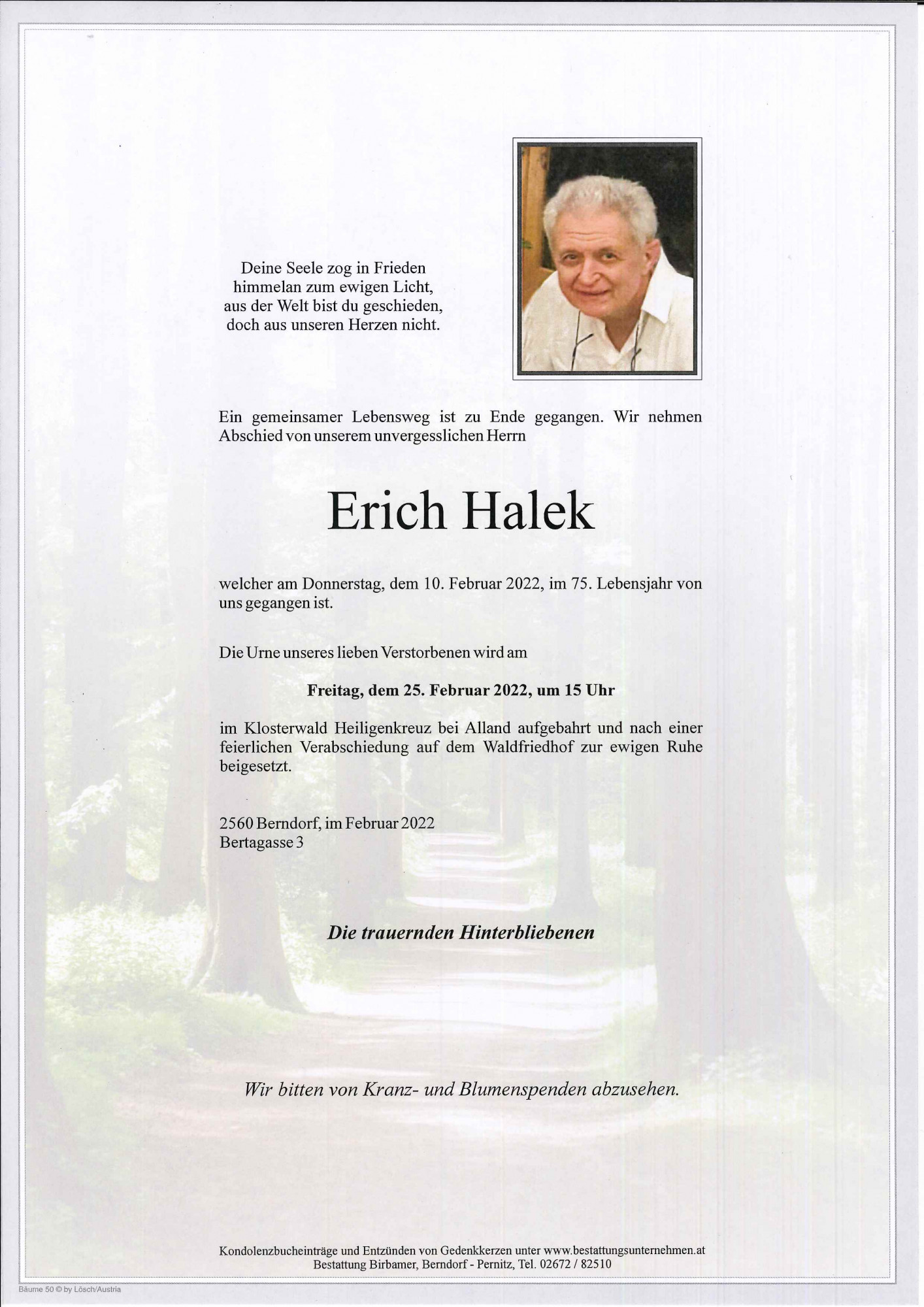 Traueranzeige von Erich Halek