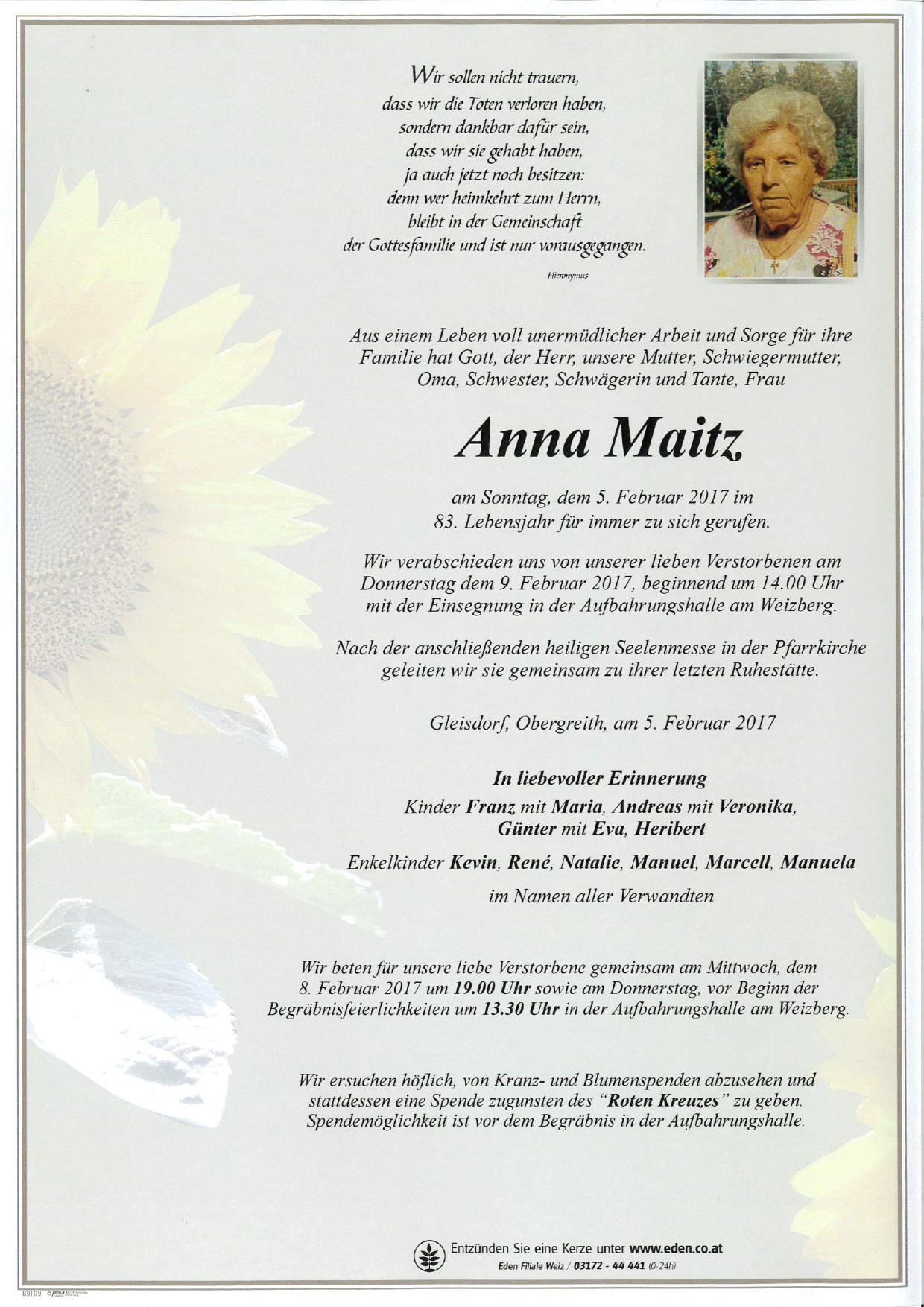 Traueranzeige von Anna Maitz