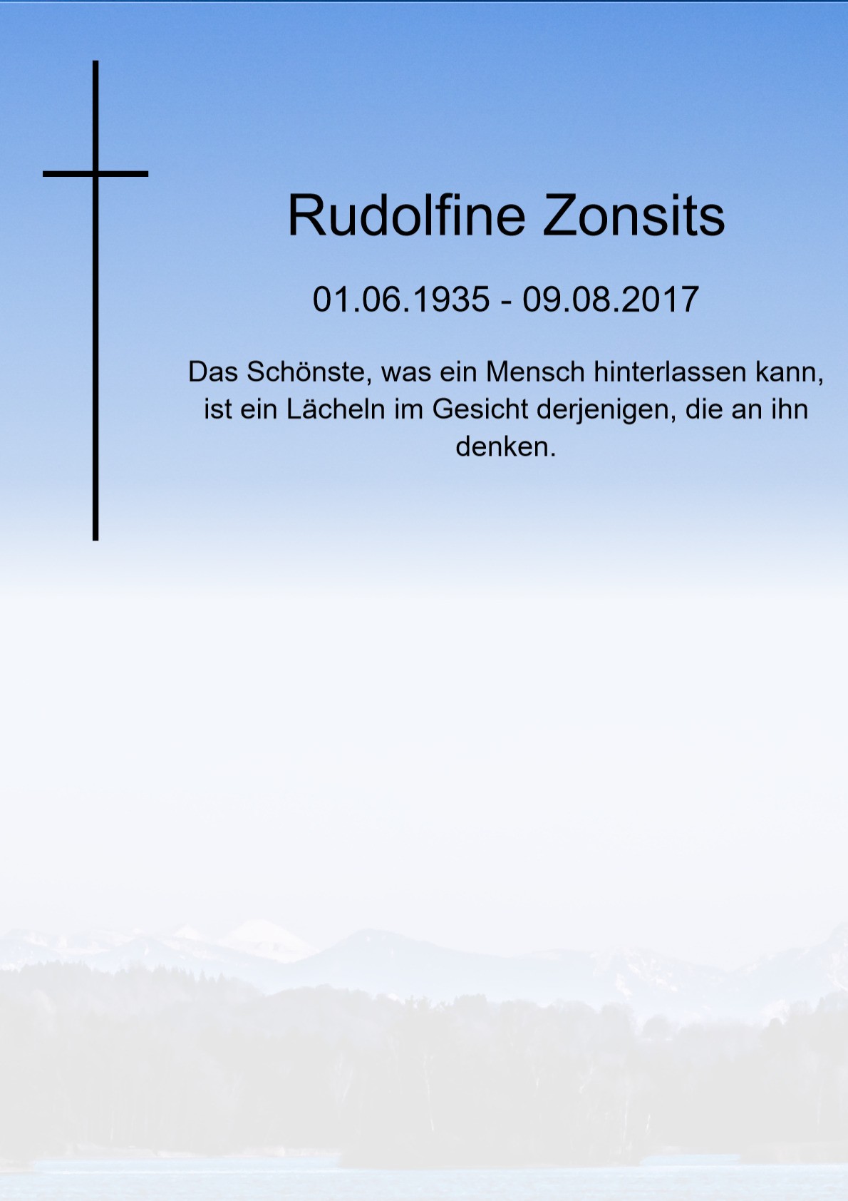 Traueranzeige von Rudolfine Zonsits