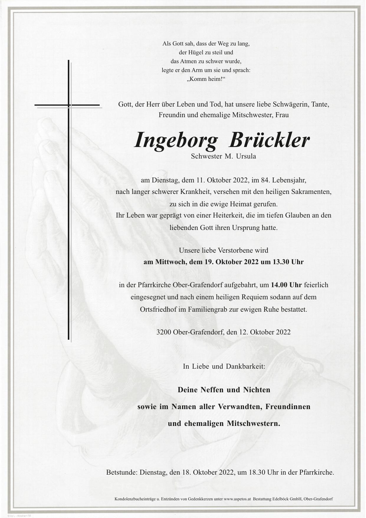 Traueranzeige von Ingeborg Brückler