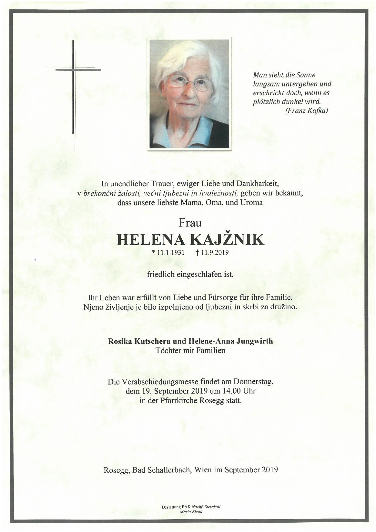 Traueranzeige von Helena Kajznik