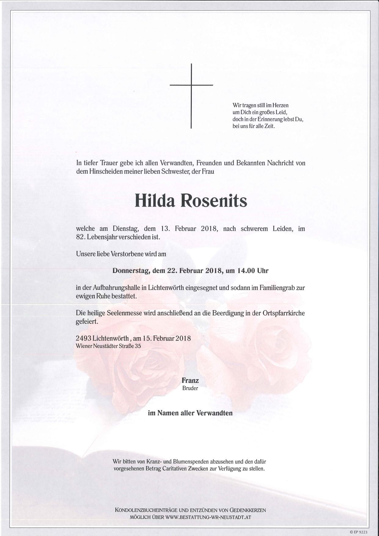 Traueranzeige von Hilda Rosenits