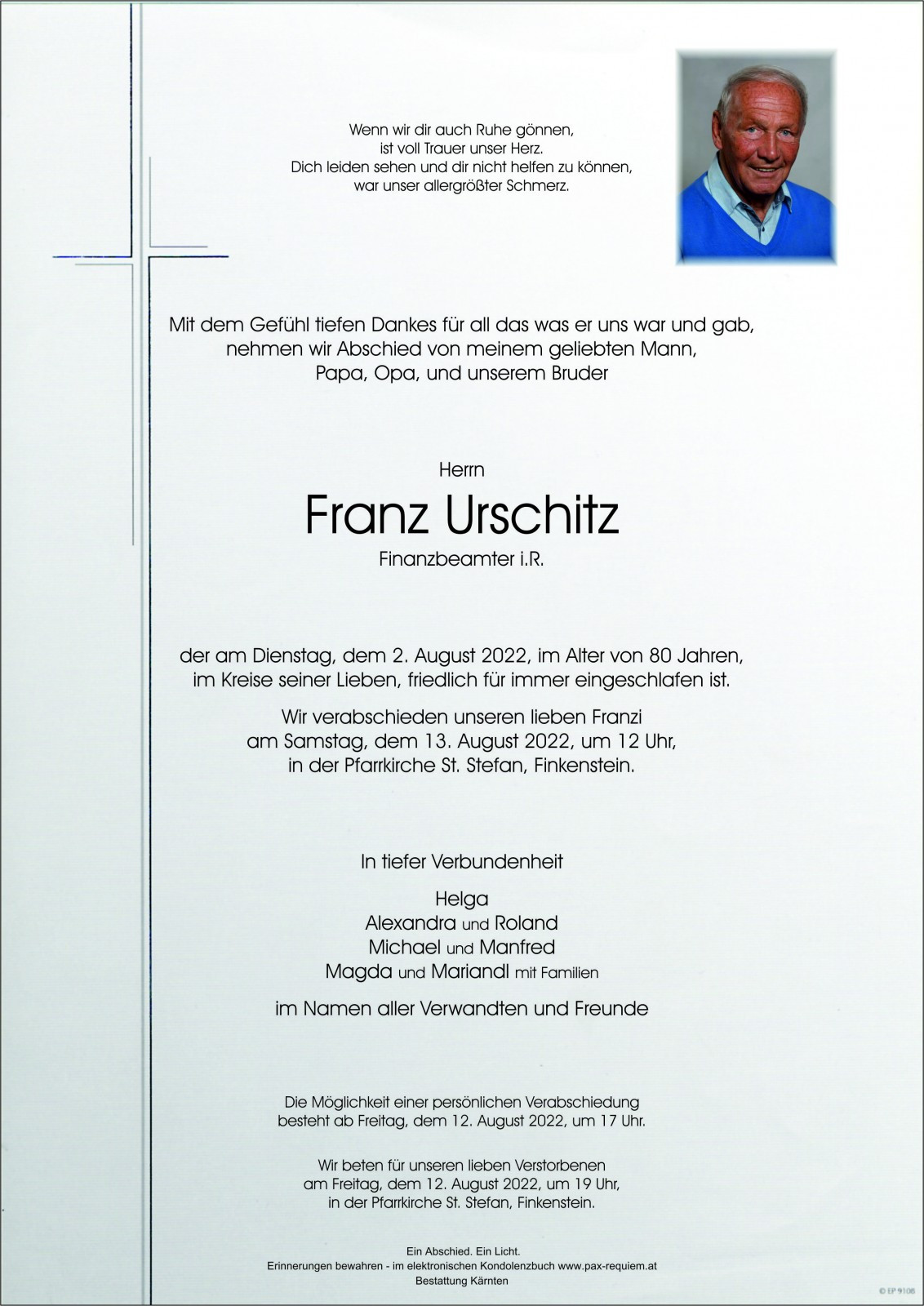 Traueranzeige von Franz Urschitz