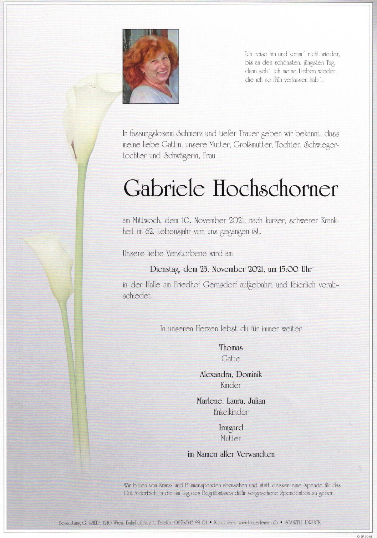 Traueranzeige von Gabriele Hochschorner
