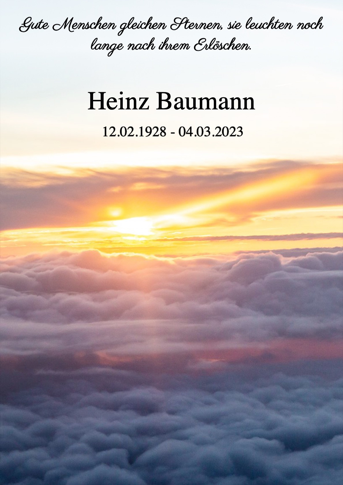 Traueranzeige von Heinz Baumann