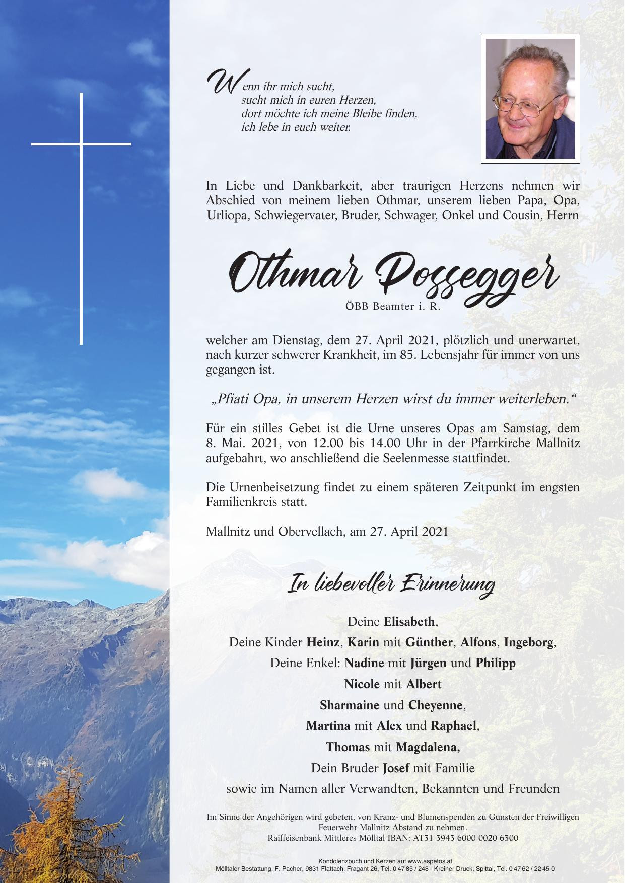 Traueranzeige von Othmar Possegger