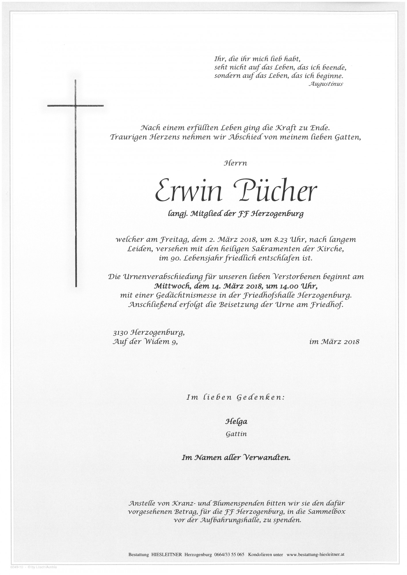 Traueranzeige von Erwin Pücher