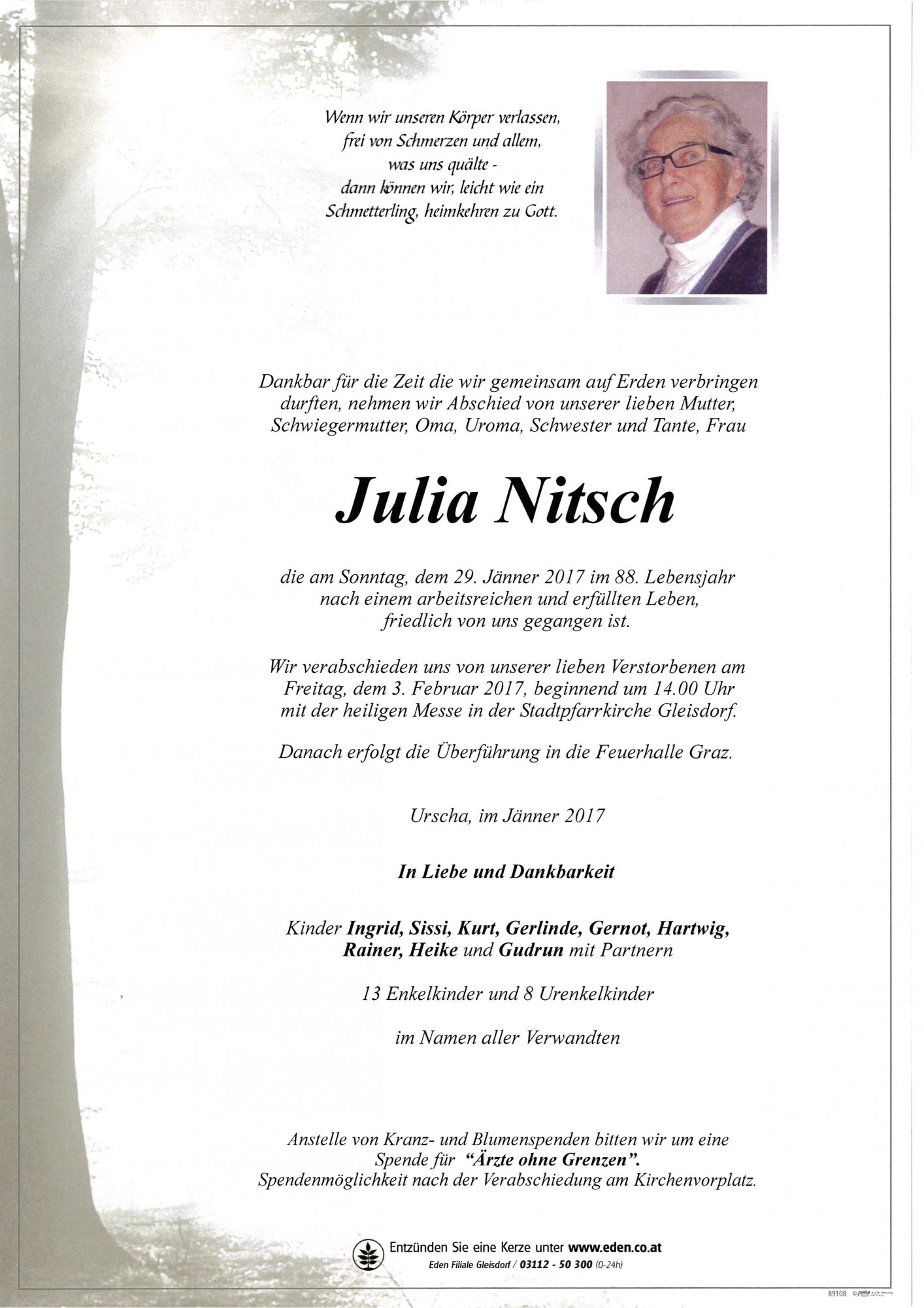 Traueranzeige von Julia Nitsch