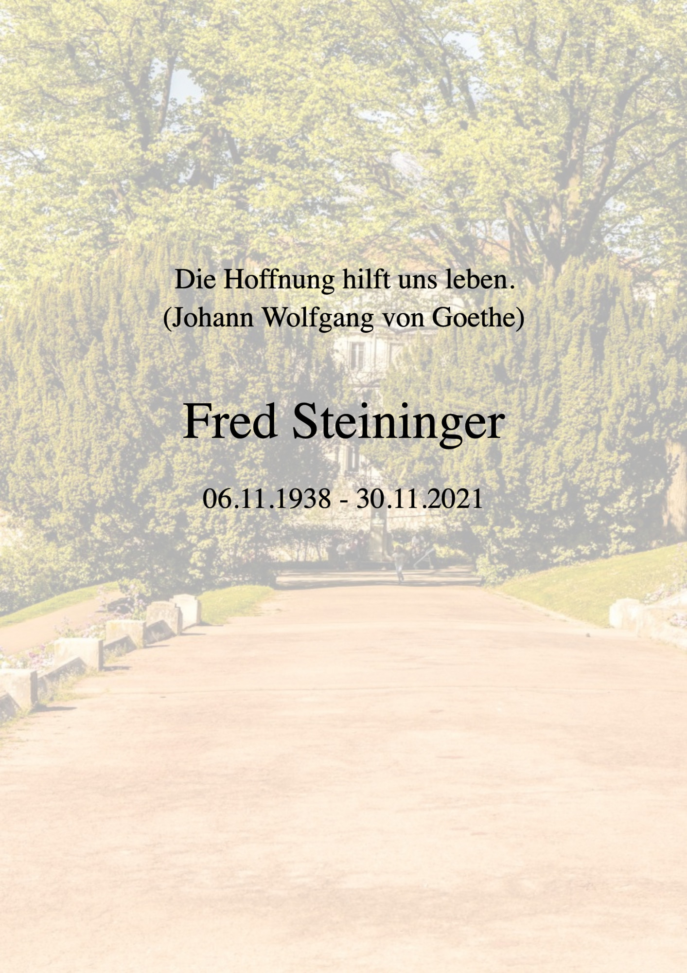 Traueranzeige von Fred Steininger