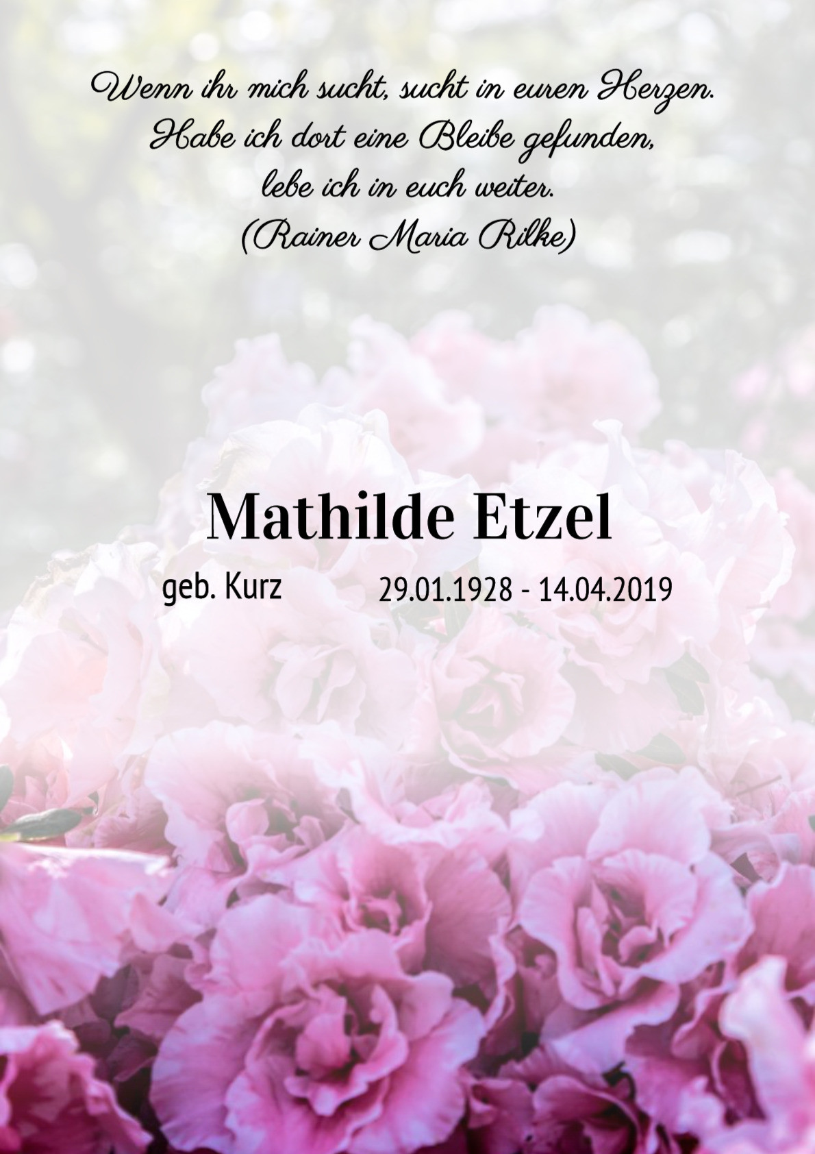 Traueranzeige von Mathilde Etzel
