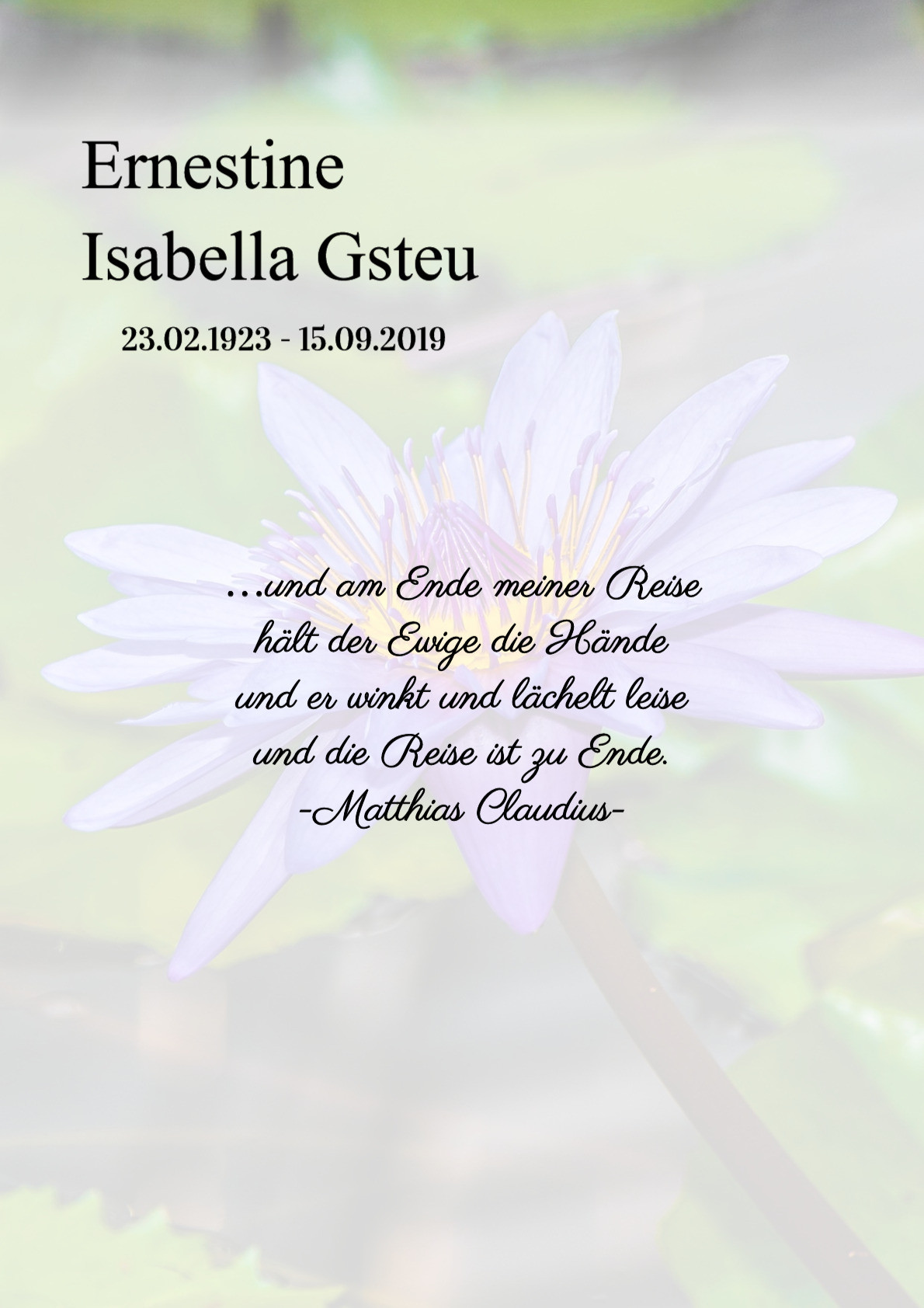 Traueranzeige von Ernestine Isabella Gsteu