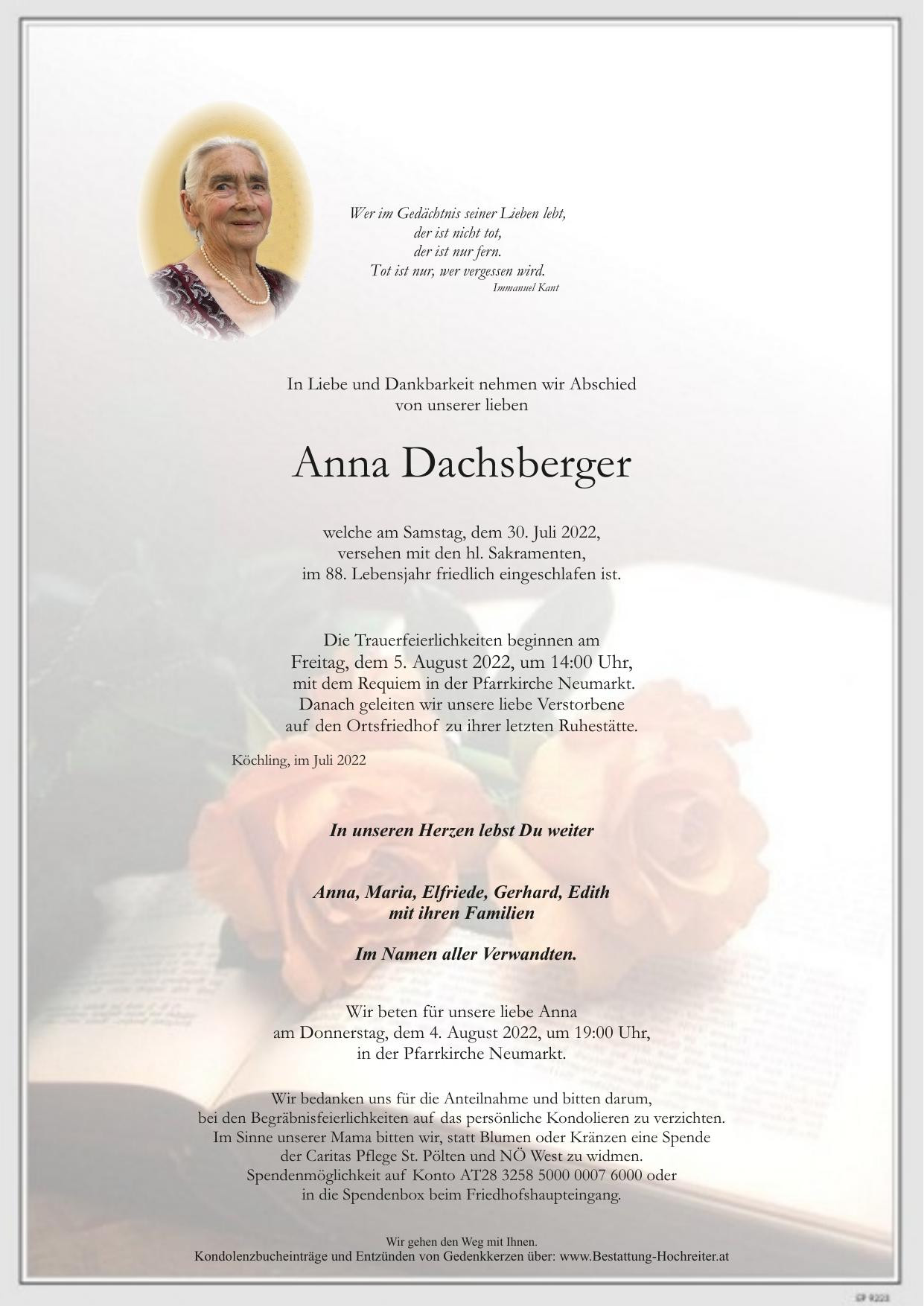 Traueranzeige von Anna Dachsberger