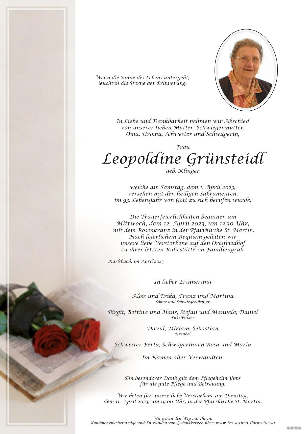 Traueranzeige von Leopoldine Grünsteidl