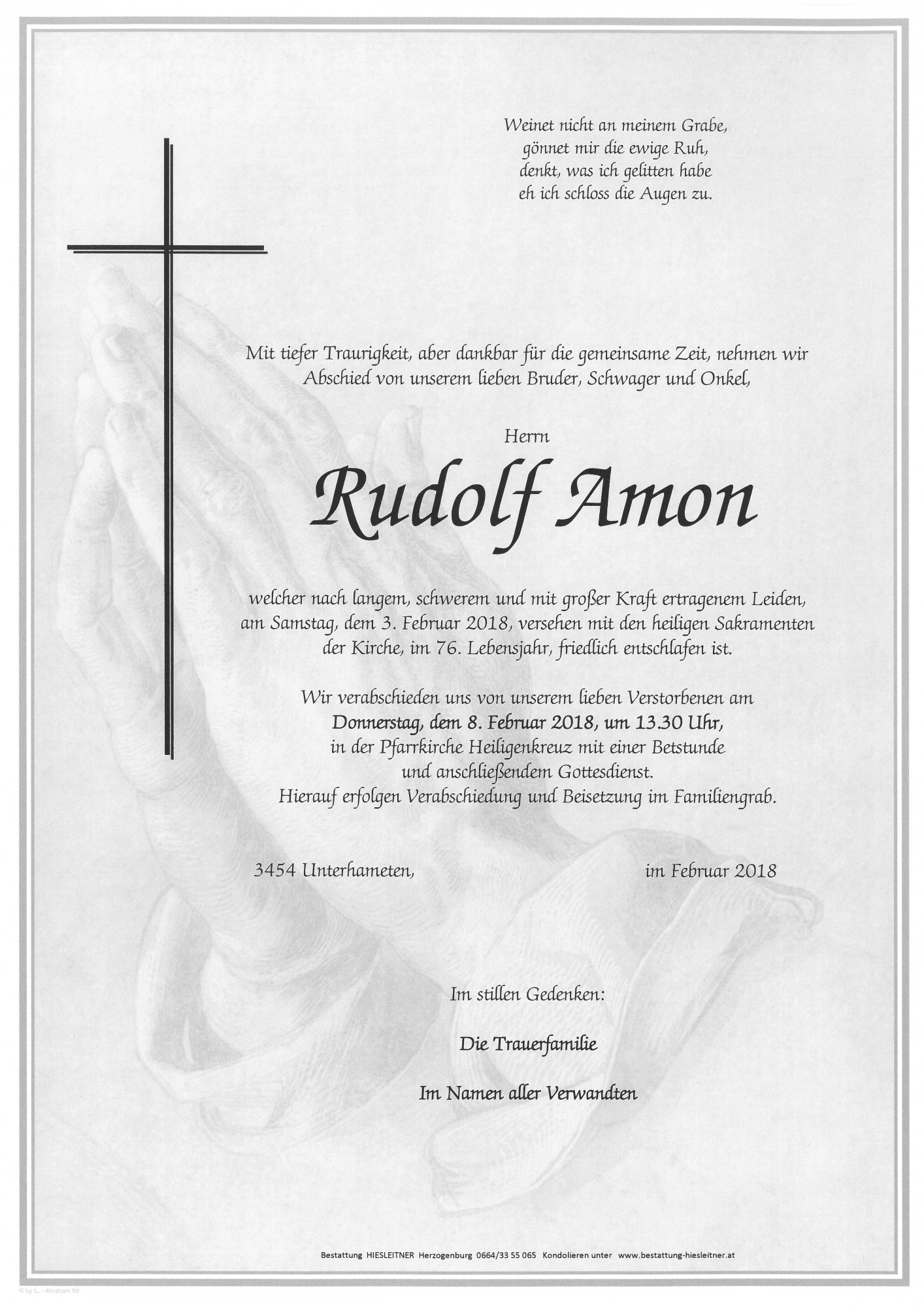 Traueranzeige von Rudolf Amon