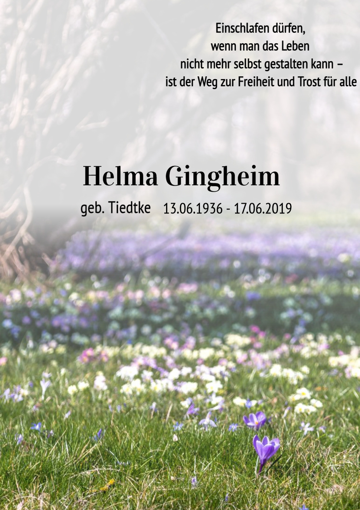 Traueranzeige von Helma Gingheim