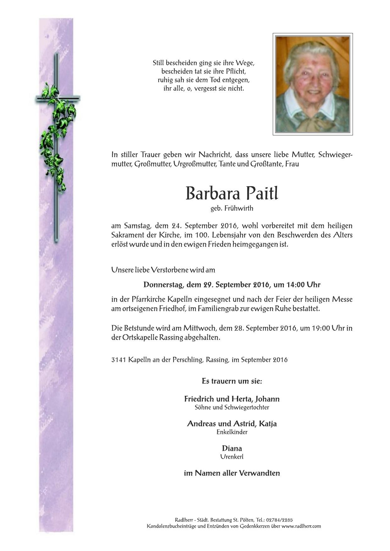 Traueranzeige von Barbara Paitl