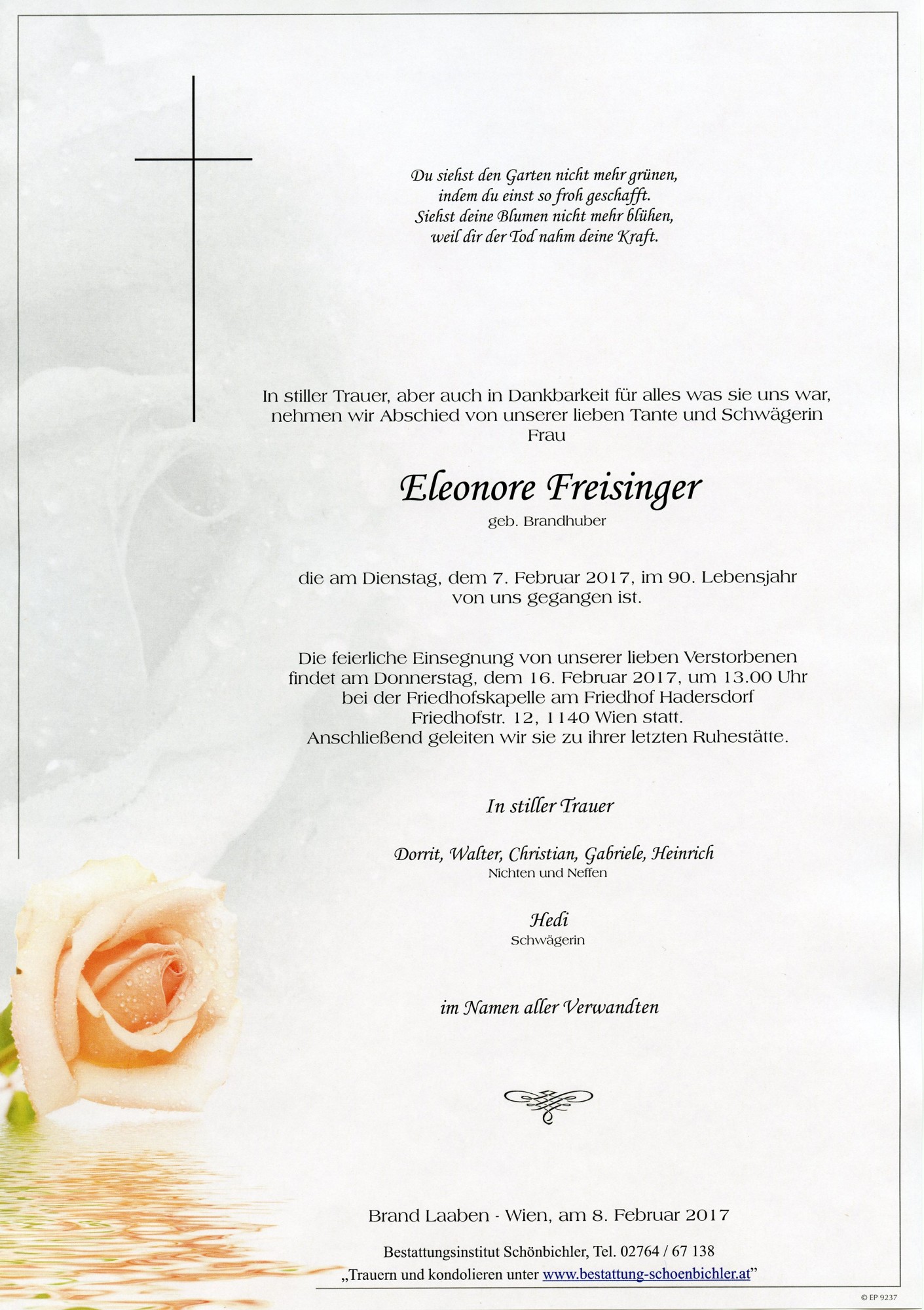Traueranzeige von Eleonore Freisinger