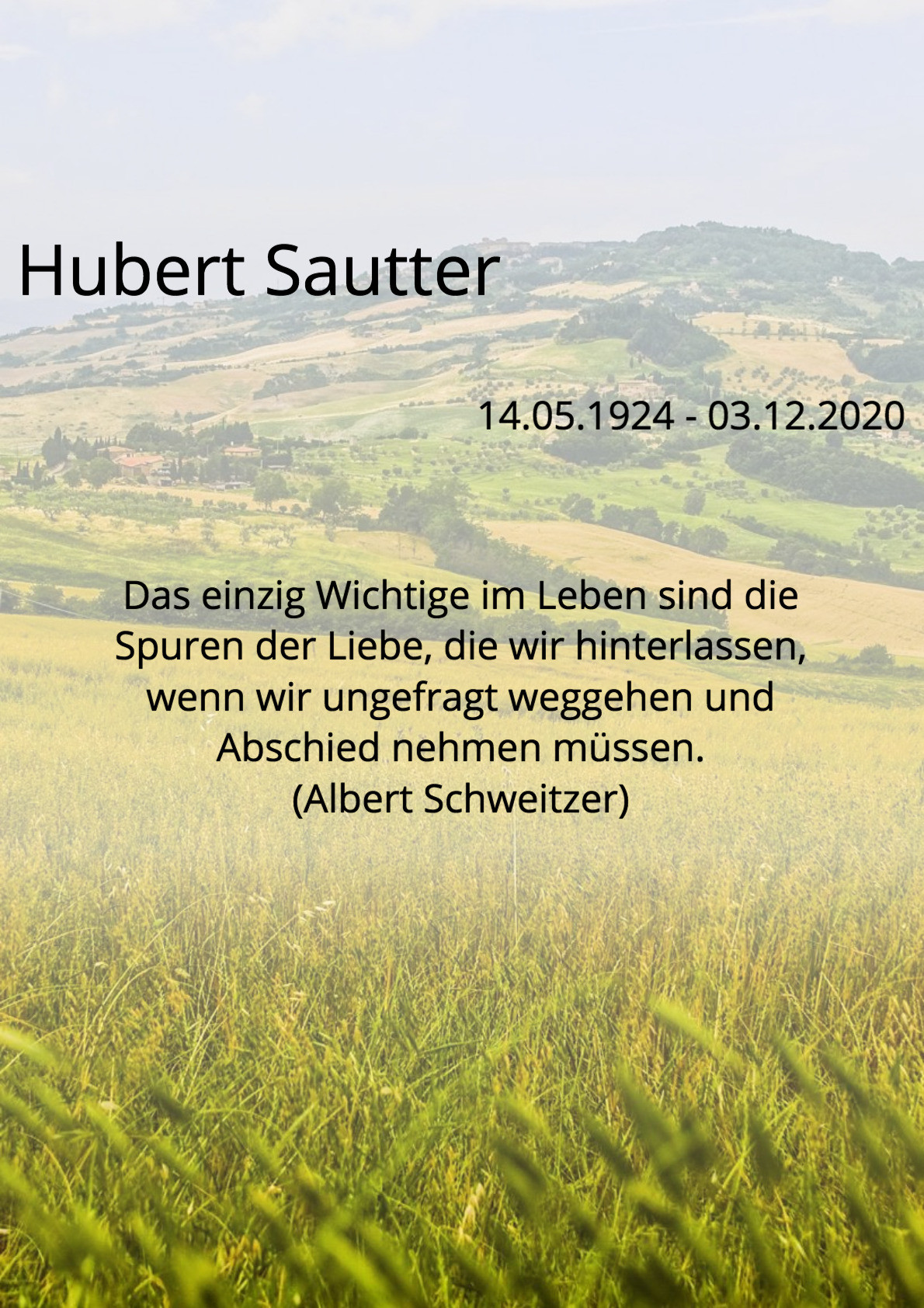 Traueranzeige von Hubert Sautter