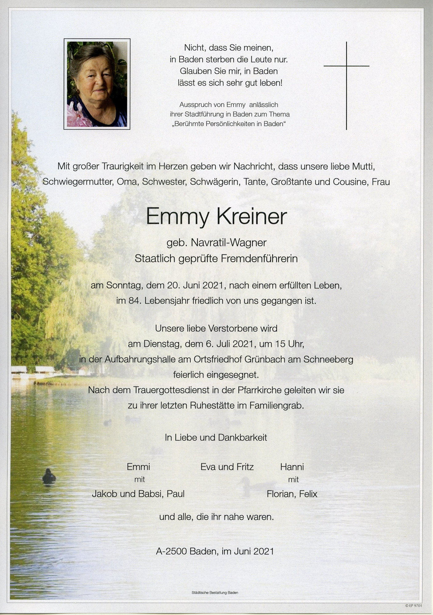 Traueranzeige von Emmi Kreiner