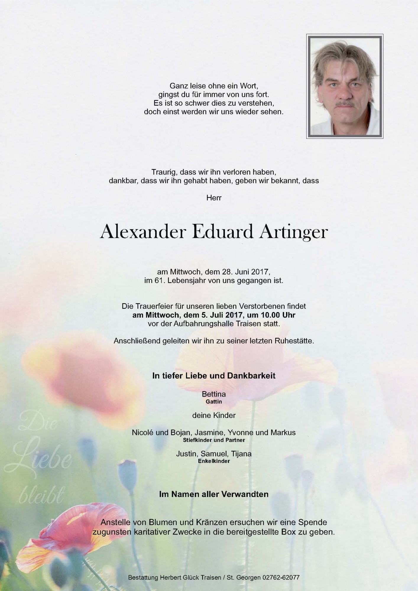 Traueranzeige von Alexander Eduard Artinger