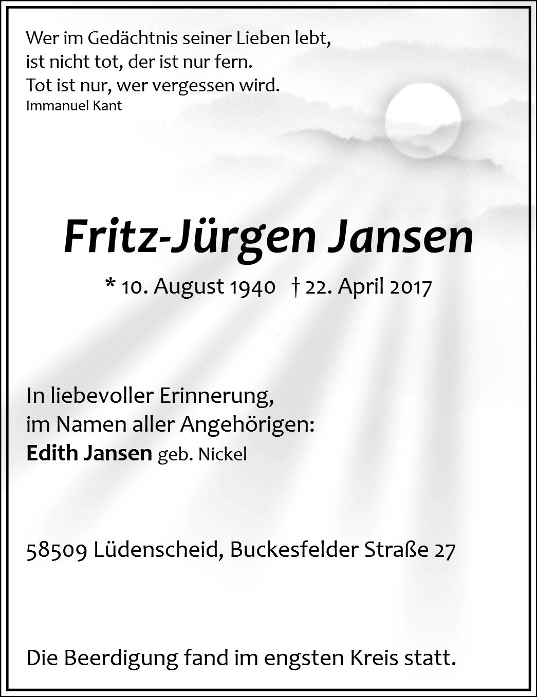Traueranzeige von Fritz-Jürgen Jansen