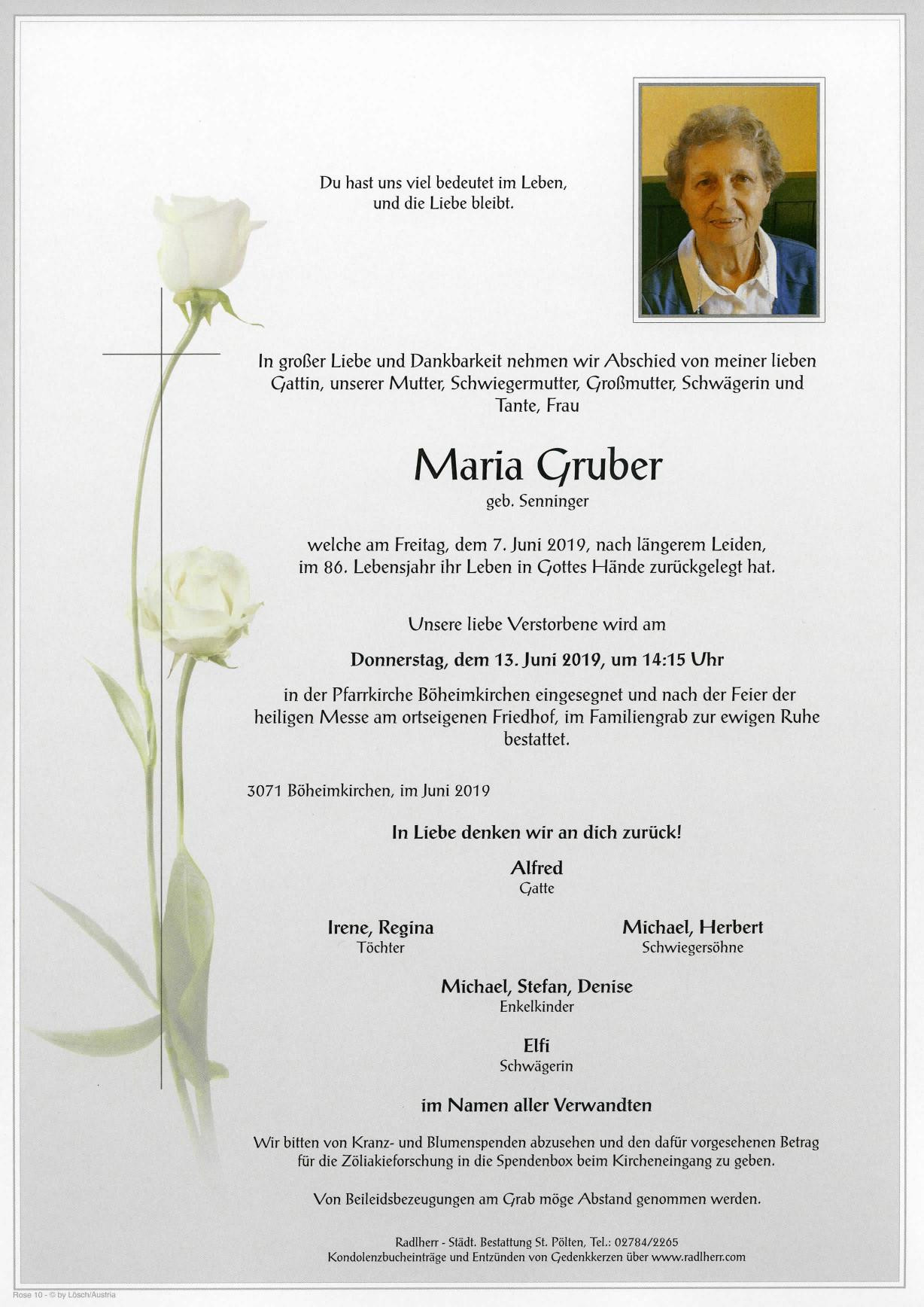 Traueranzeige von Maria Gruber