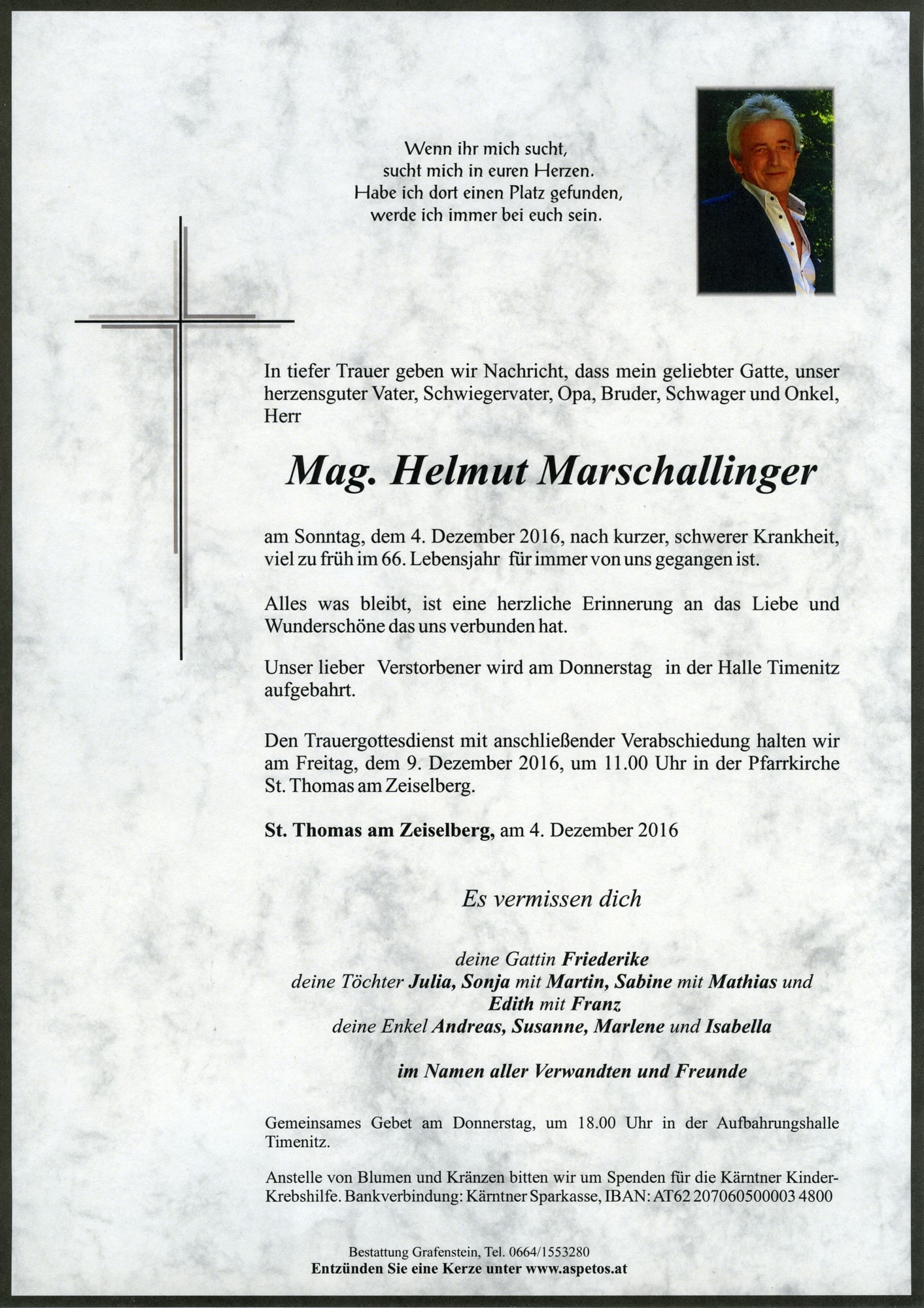 Traueranzeige von Mag. Helmut Marschallinger