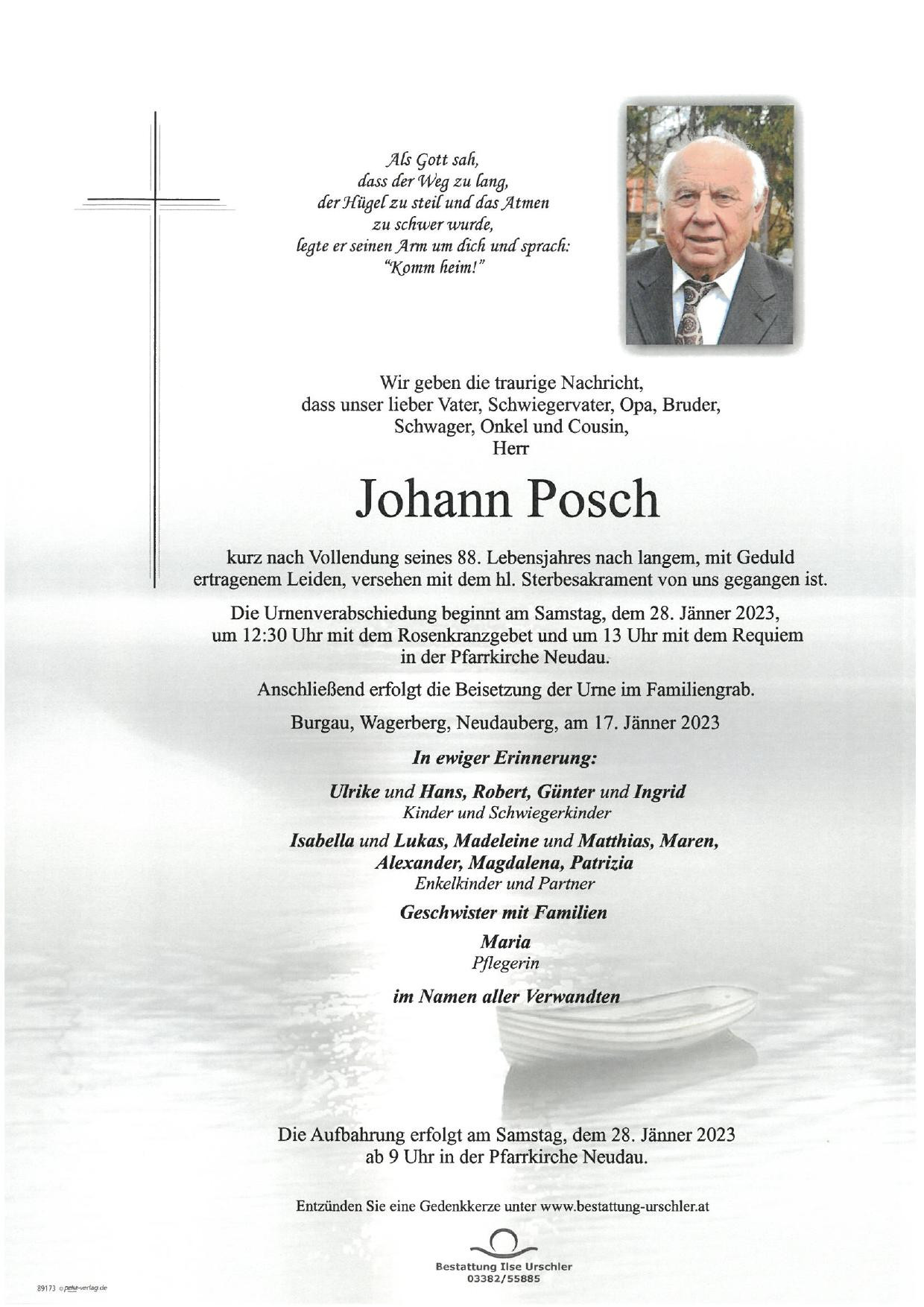 Traueranzeige von Johann Posch