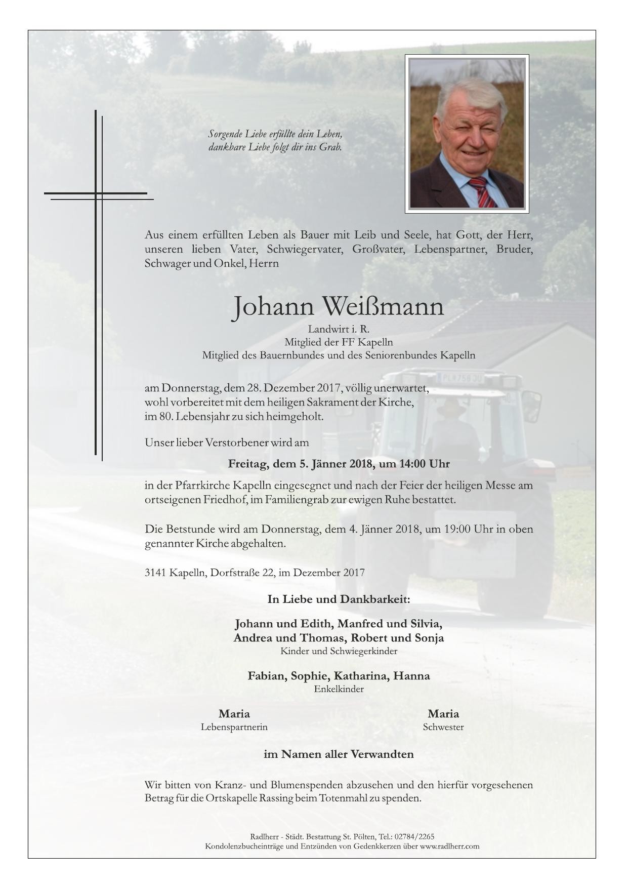 Traueranzeige von Johann Weißmann
