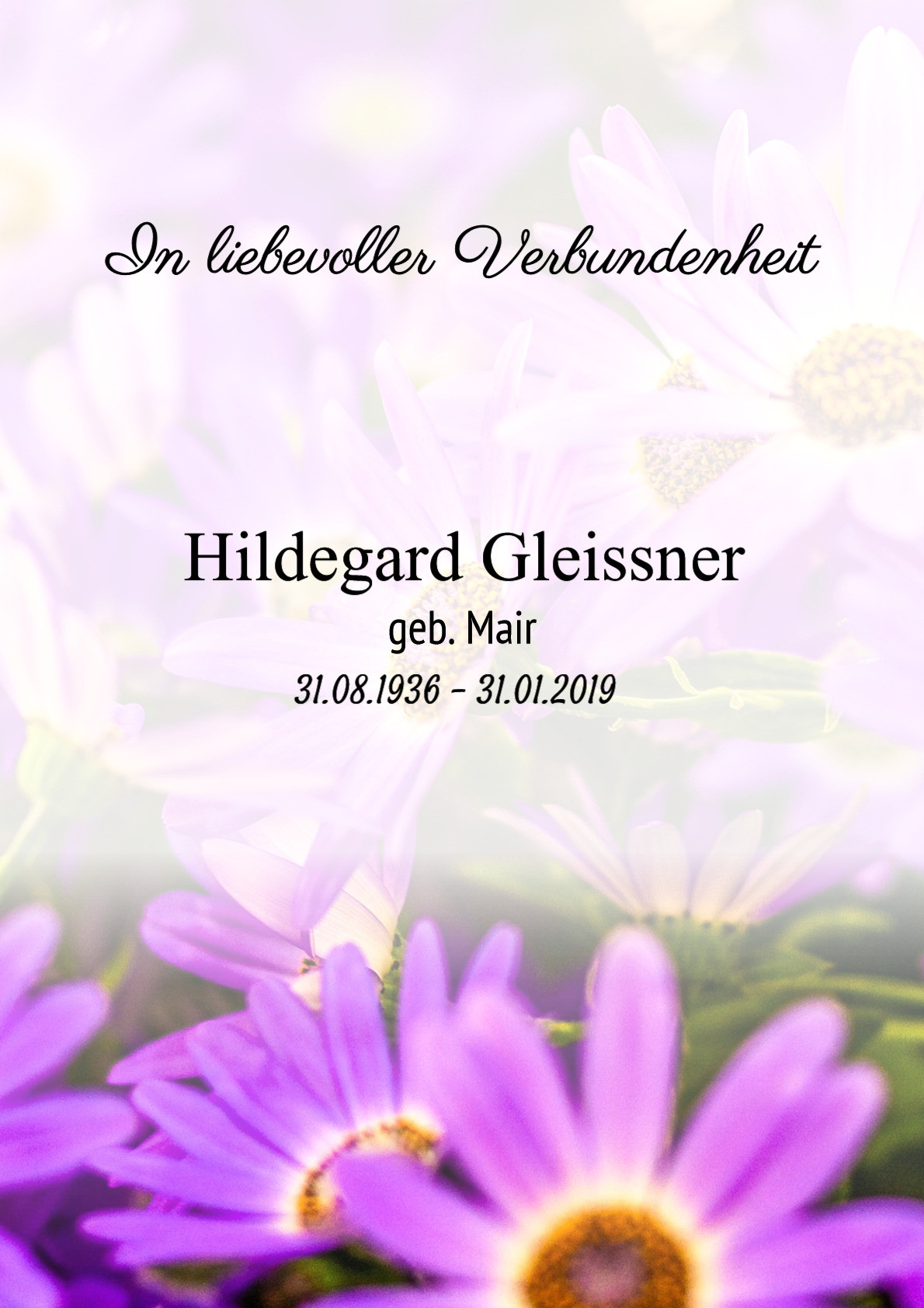 Traueranzeige von Hildegard Gleissner