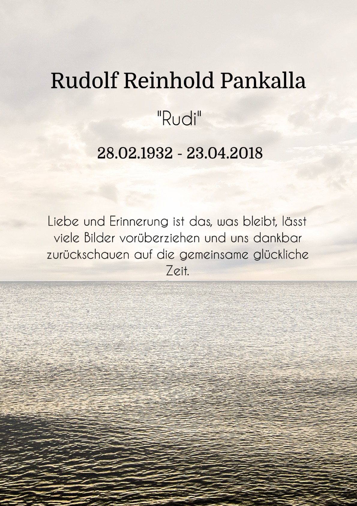 Traueranzeige von Rudolf Reinhold Pankalla