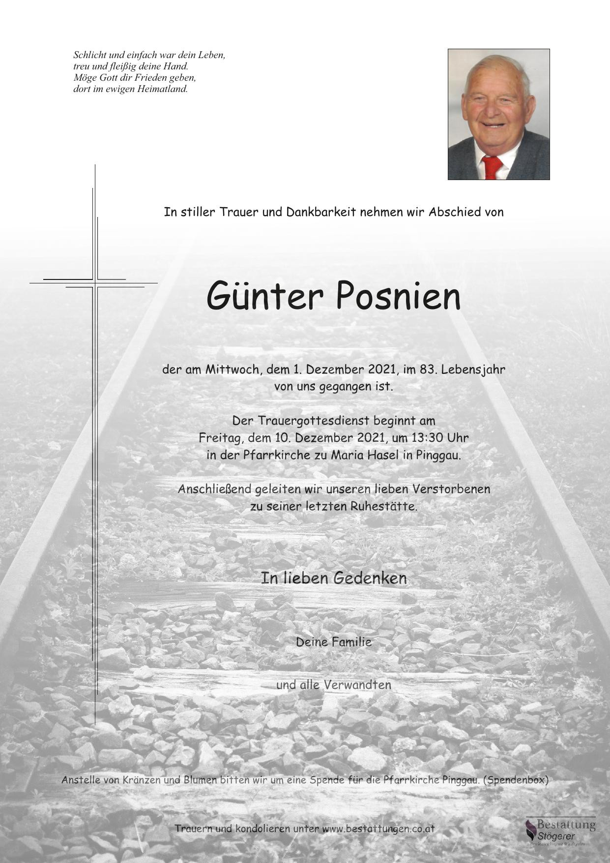 Traueranzeige von Günter Posnien
