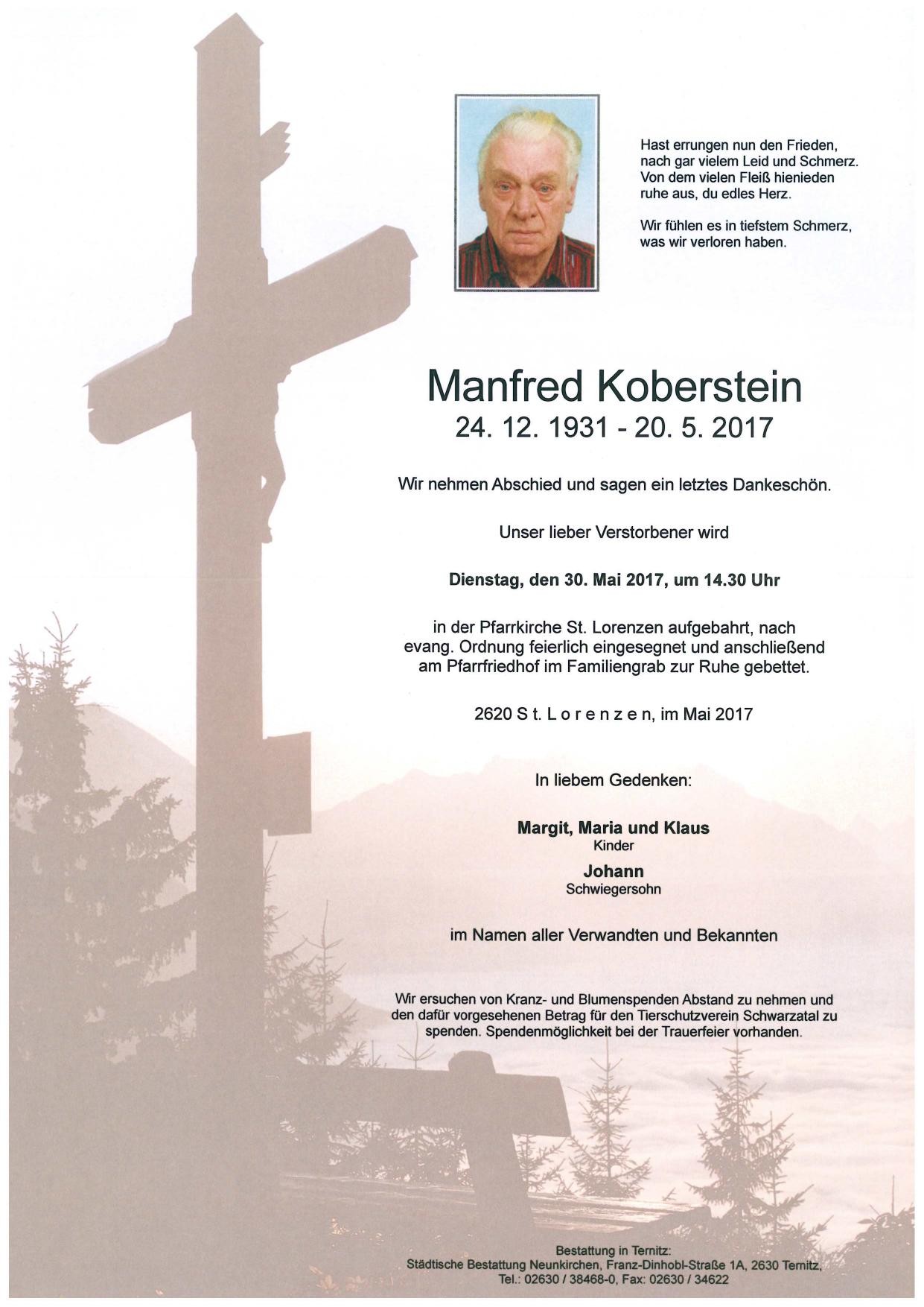 Traueranzeige von Manfred Koberstein