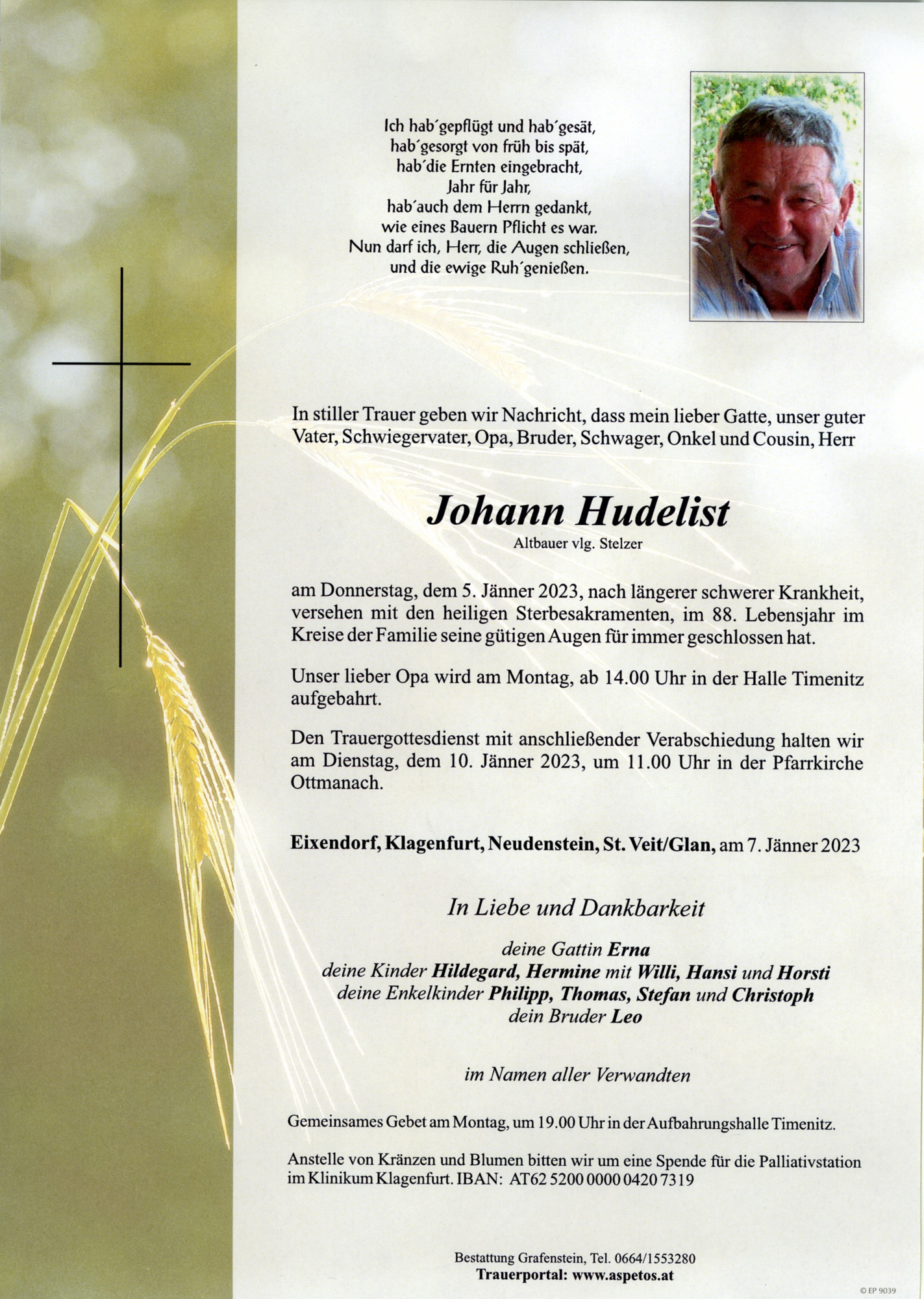 Traueranzeige von Herr Johann Hudelist
