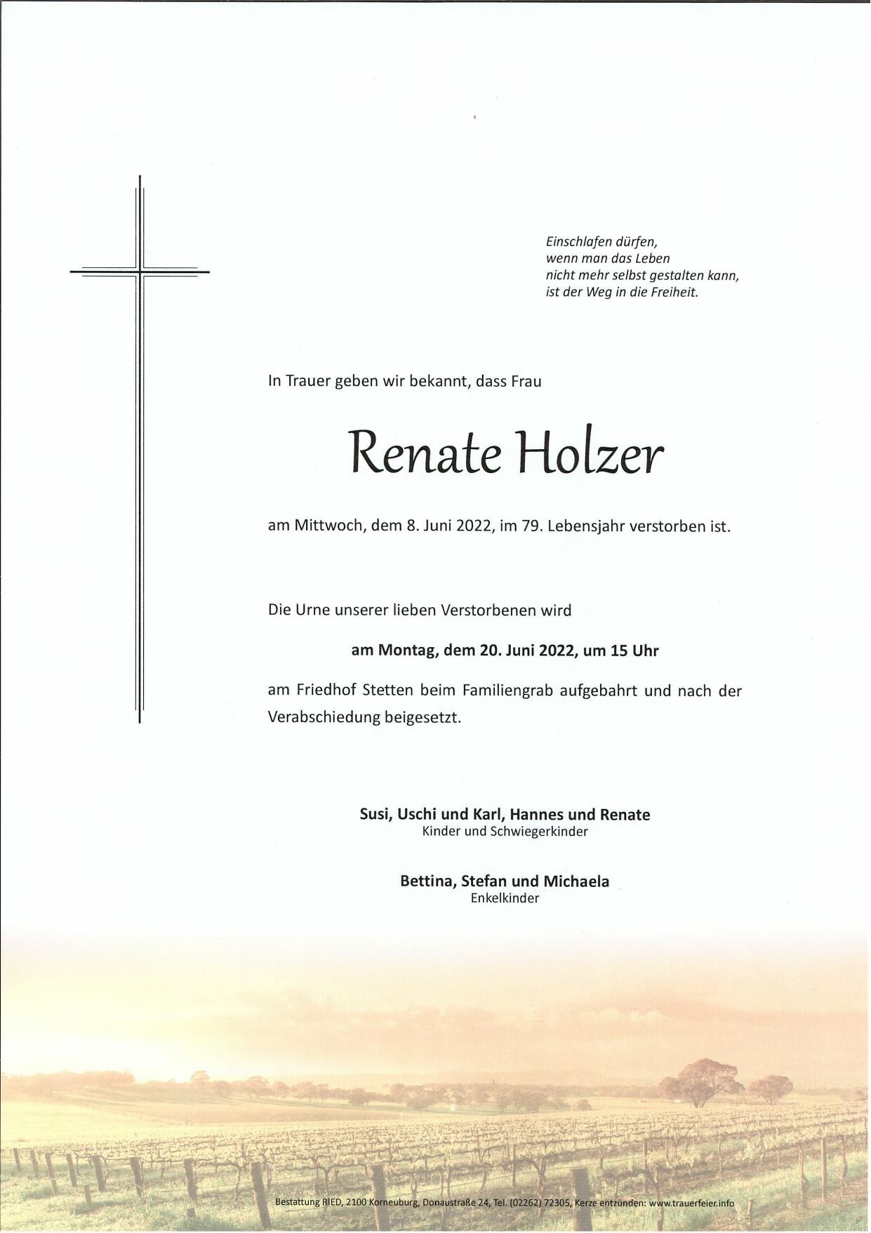 Traueranzeige von Renate Holzer