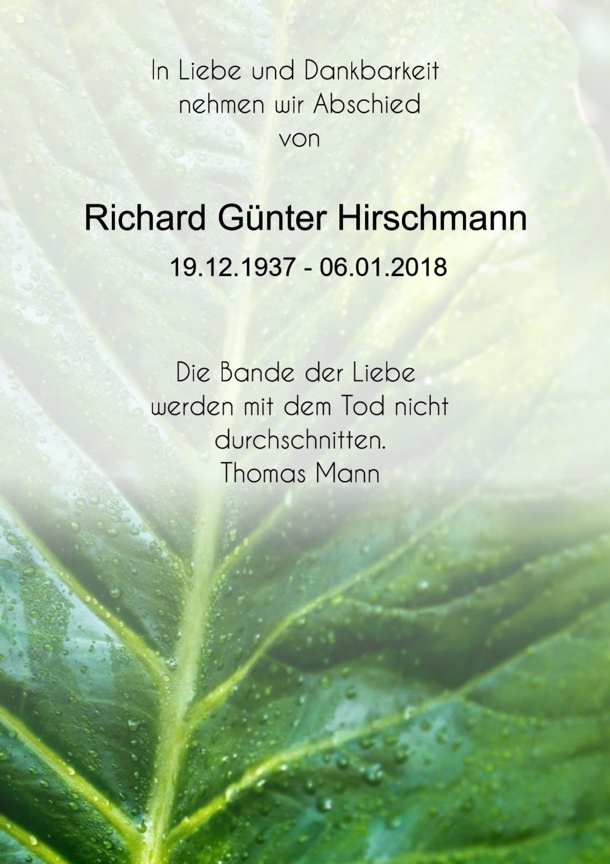 Traueranzeige von Richard Günter Hirschmann