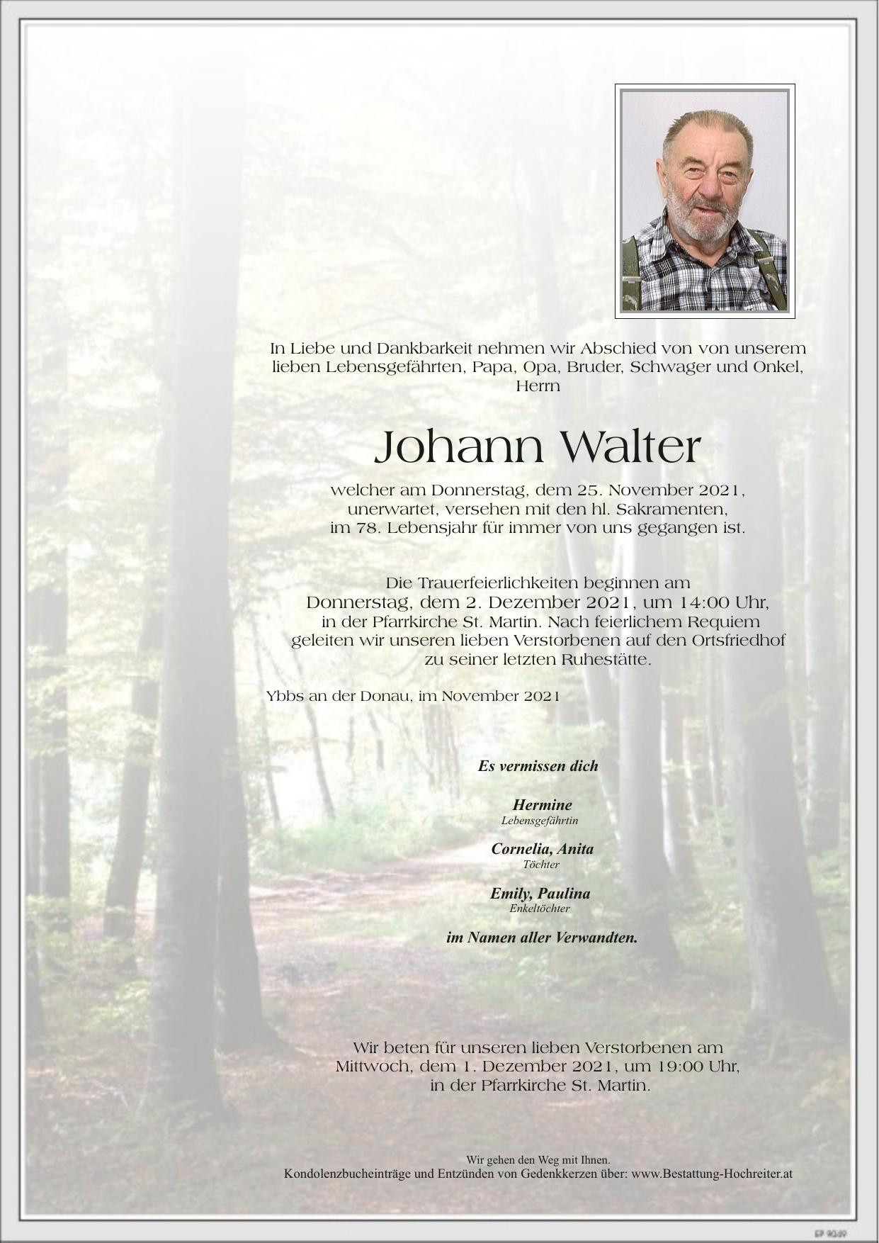 Traueranzeige von Johann Walter