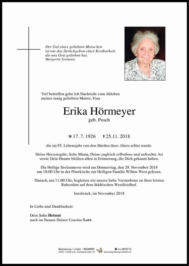 Traueranzeige von Erika Hörmeyer