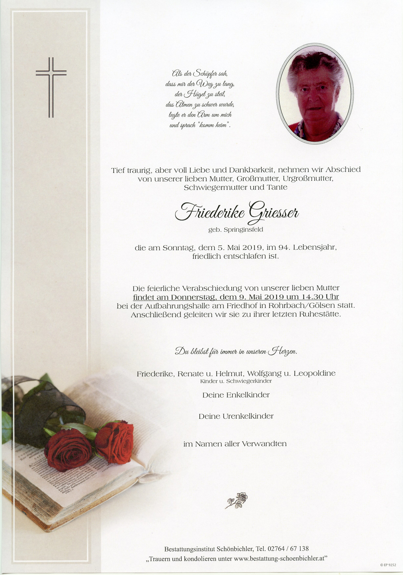 Traueranzeige von Friederike Griesser