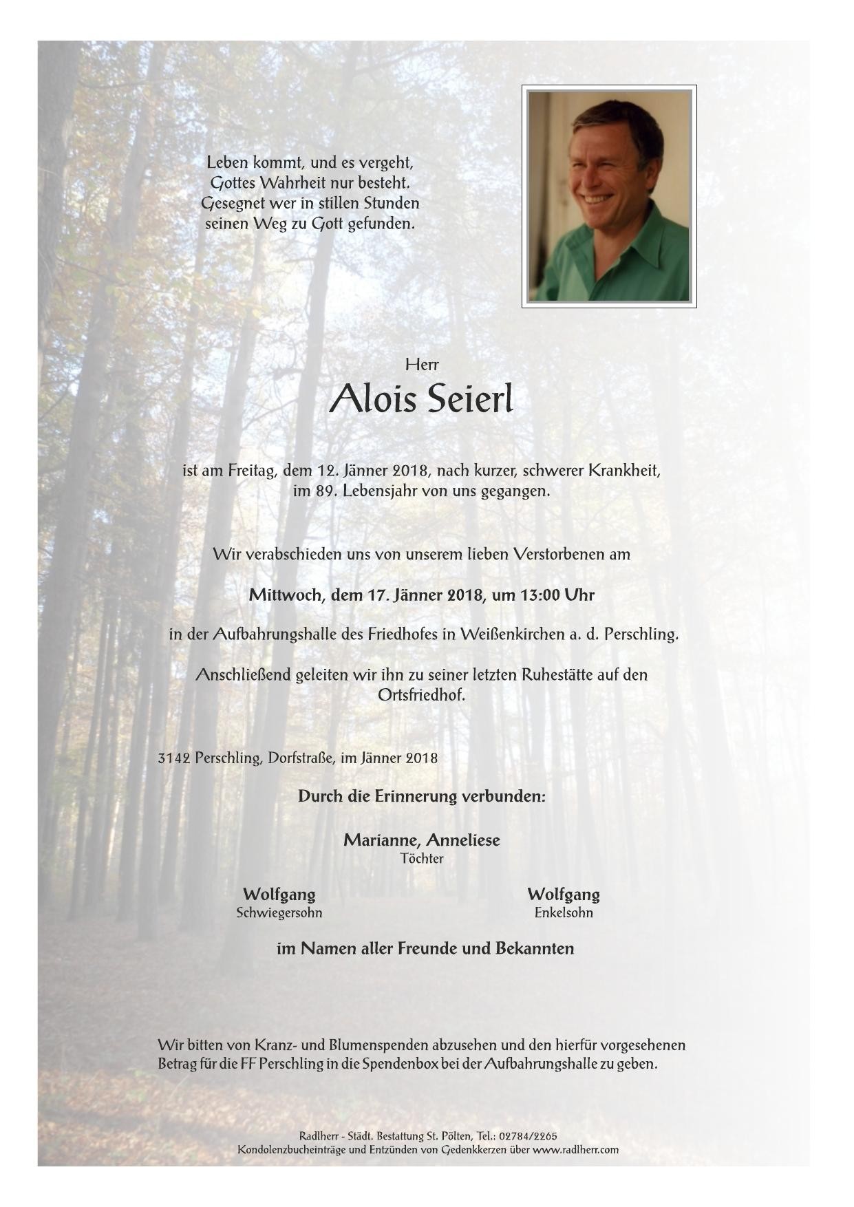 Traueranzeige von Alois Seierl