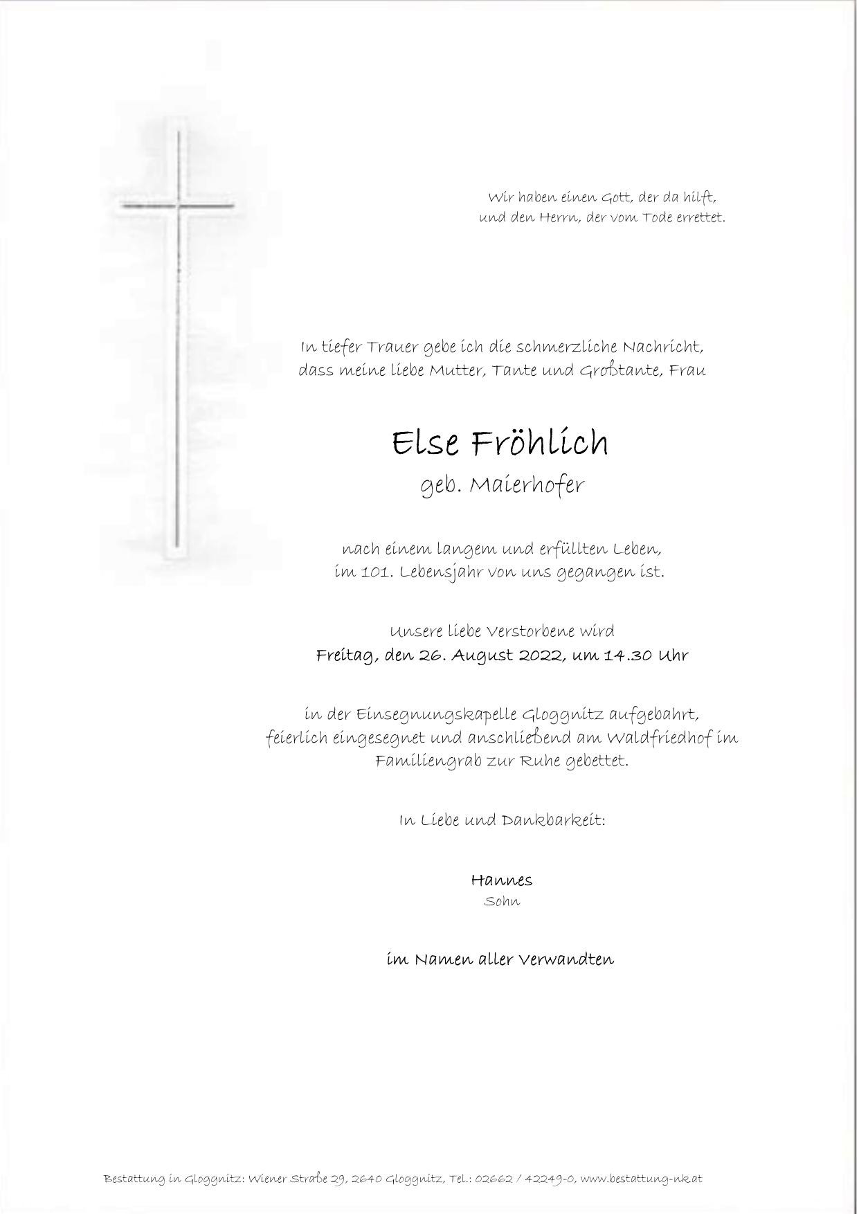 Traueranzeige von Else Fröhlich